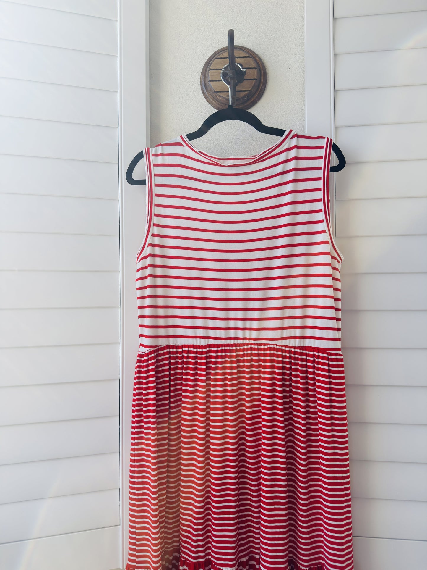 Nina Leonard Red & White Striped Tiered Sleeveless Maxi Dress - Size L