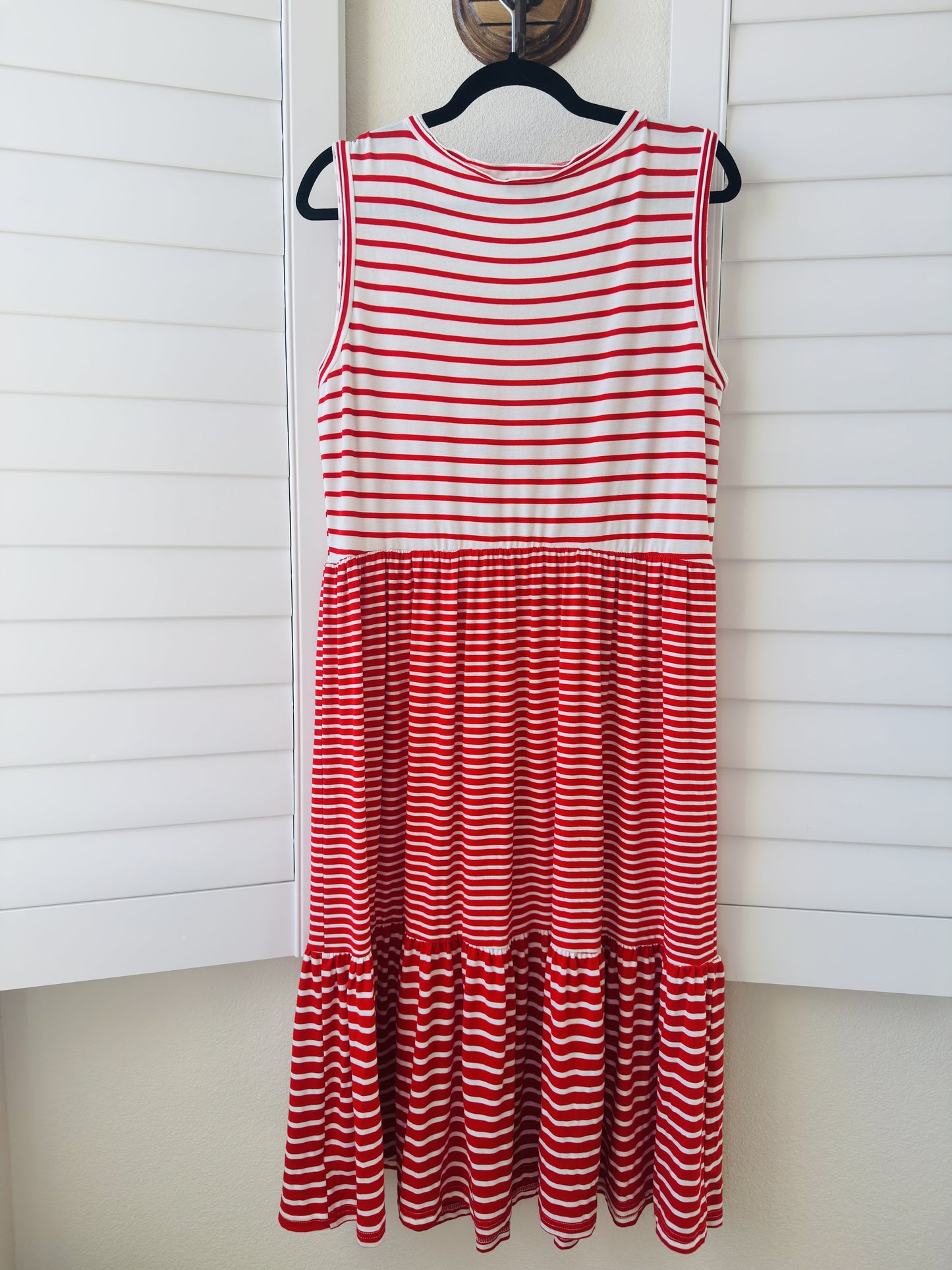 Nina Leonard Red & White Striped Tiered Sleeveless Maxi Dress - Size L