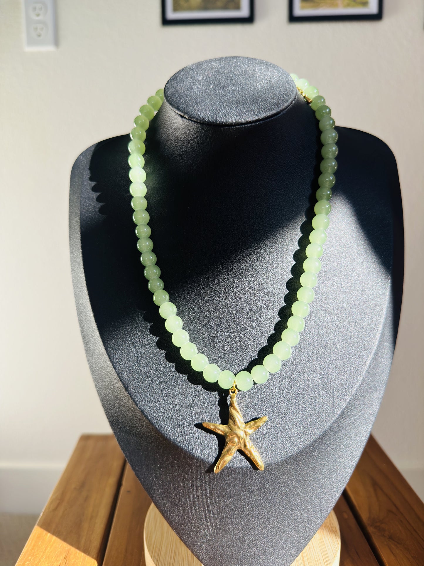 Green Aventurine Beaded Starfish Pendant Necklace