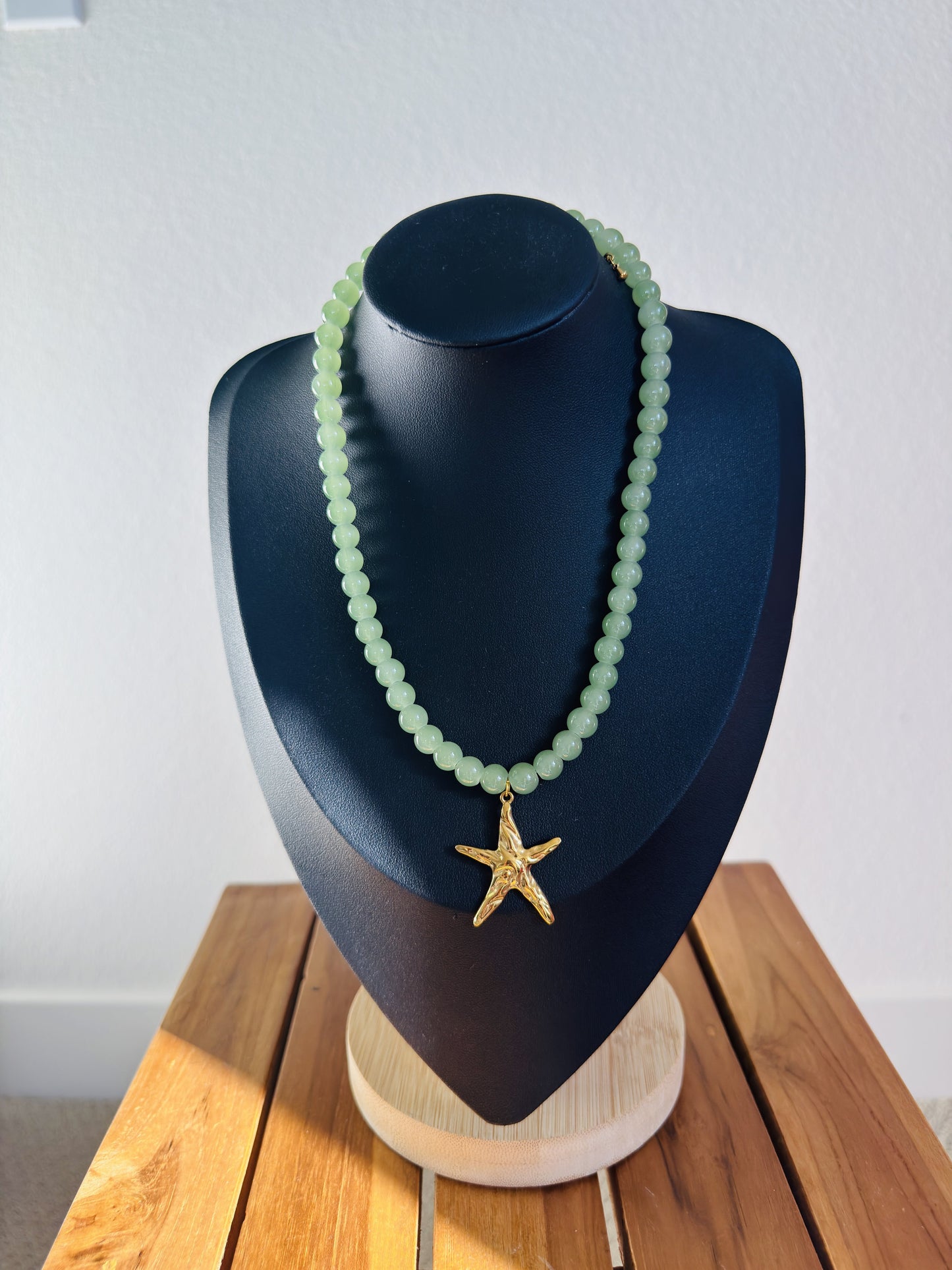 Green Aventurine Beaded Starfish Pendant Necklace