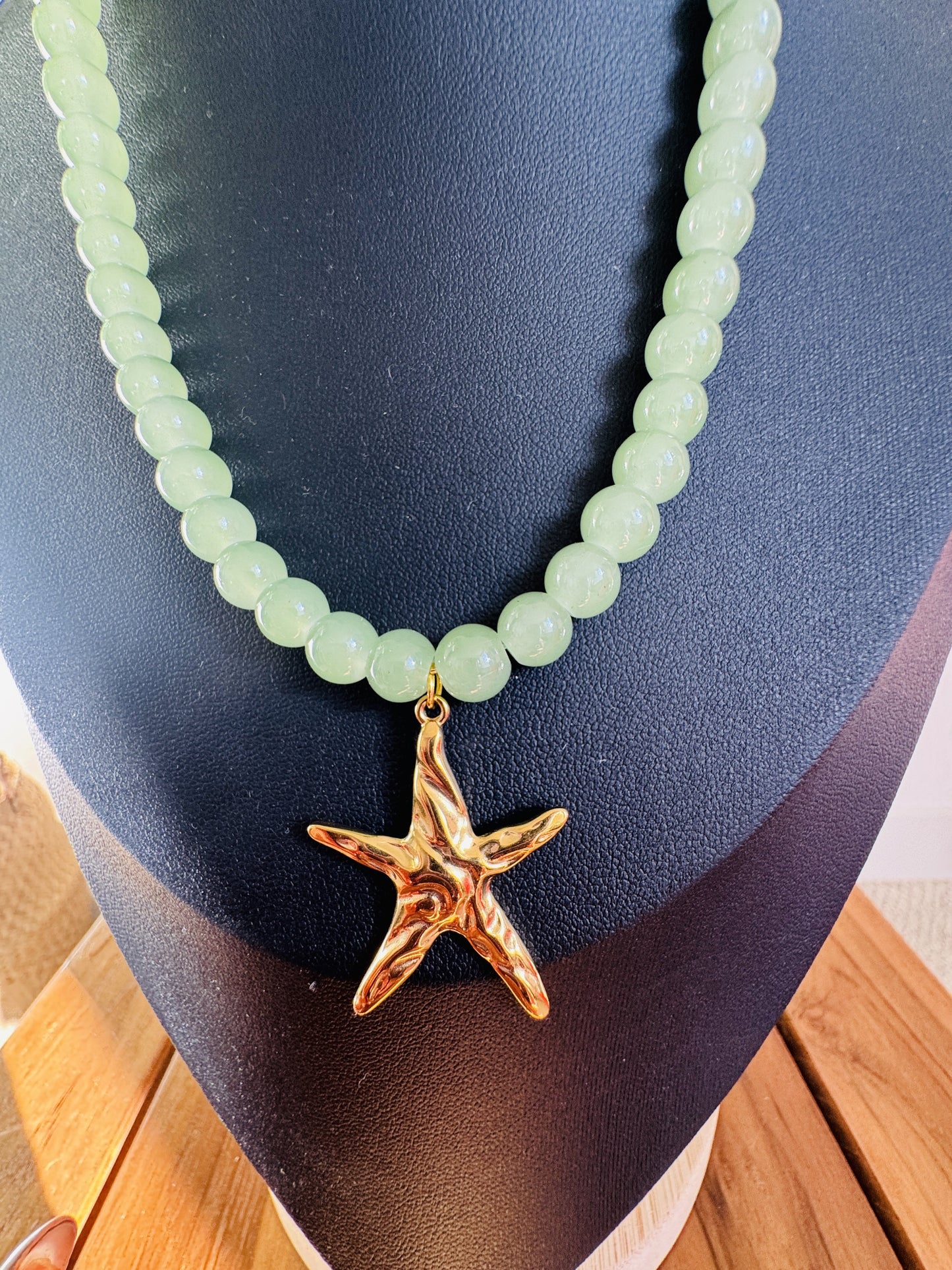 Green Aventurine Beaded Starfish Pendant Necklace