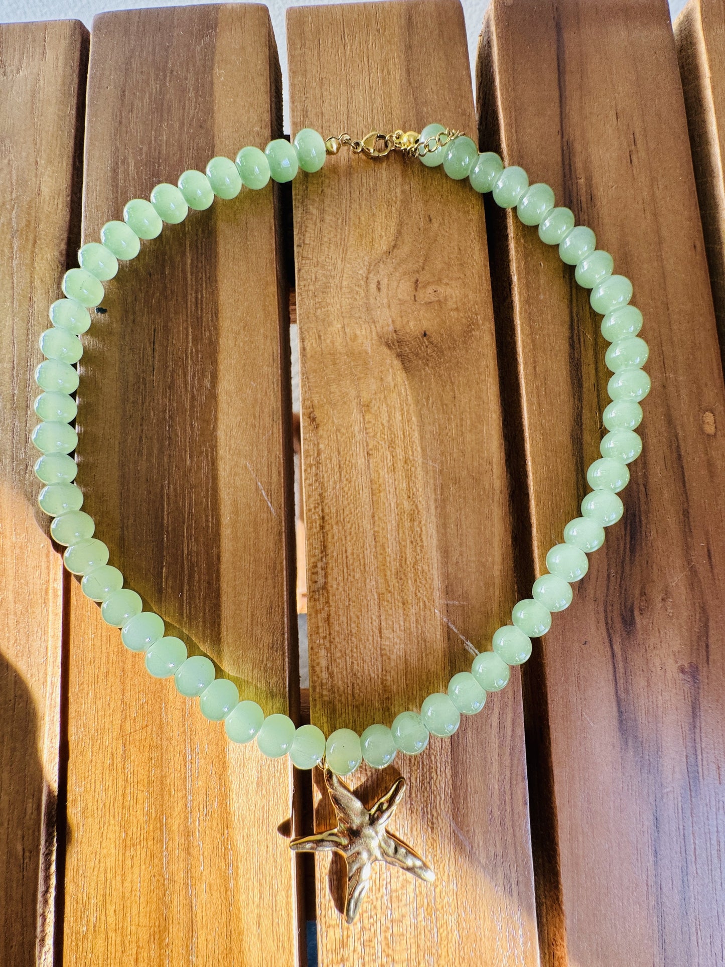 Green Aventurine Beaded Starfish Pendant Necklace