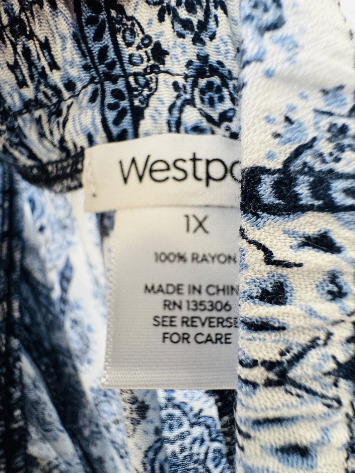 Westport Woman Blue and White Patterned Wide Leg Pants Size 1X