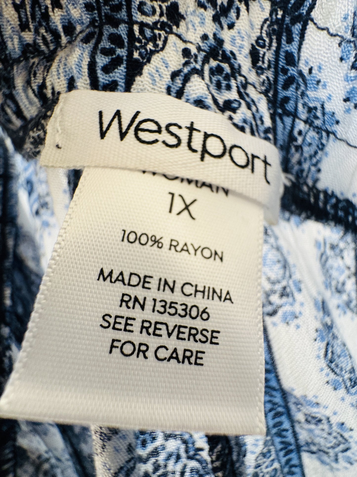 Westport Woman Blue and White Patterned Wide Leg Pants Size 1X