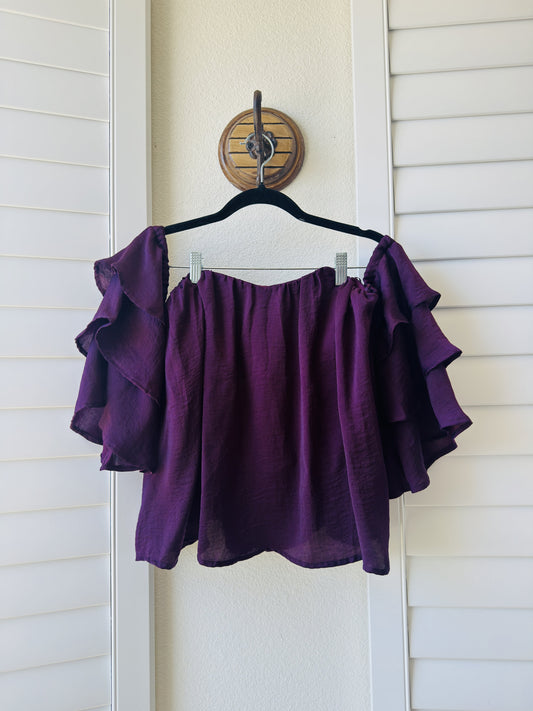 Miami Purple Ruffled Off-The-Shoulder Top - Size S