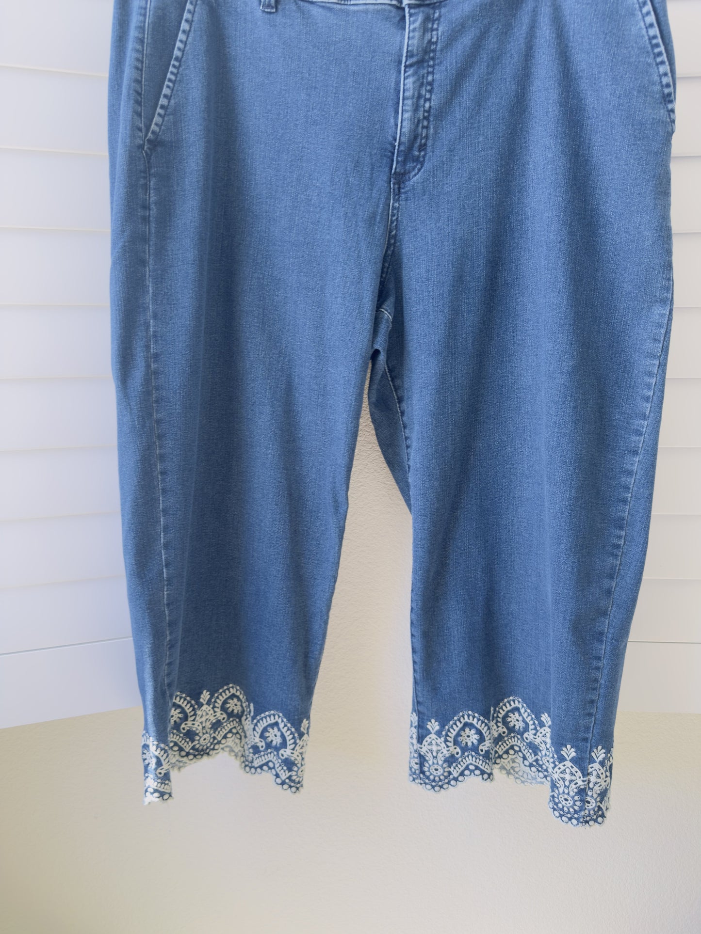 Style & Co. Lace-Hem Embroidered Wide Leg Crop Jeans Size 22W