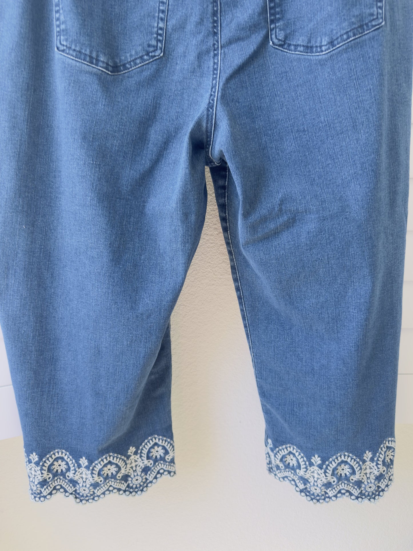 Style & Co. Lace-Hem Embroidered Wide Leg Crop Jeans Size 22W