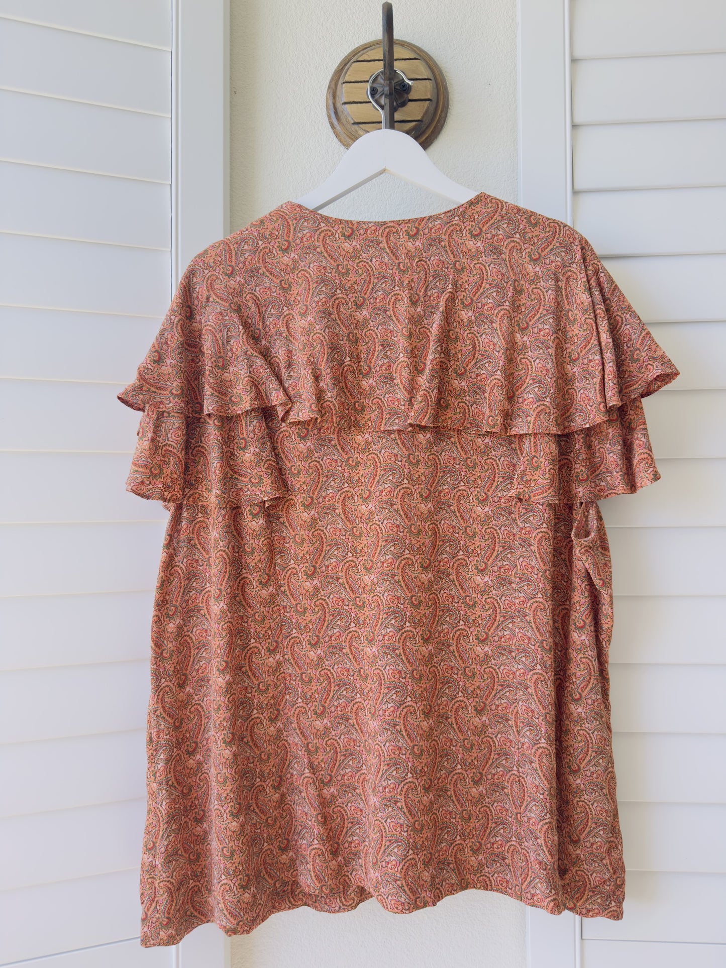 Elisabeth Vintage Paisley Ruffle Button-Down Blouse Size 22