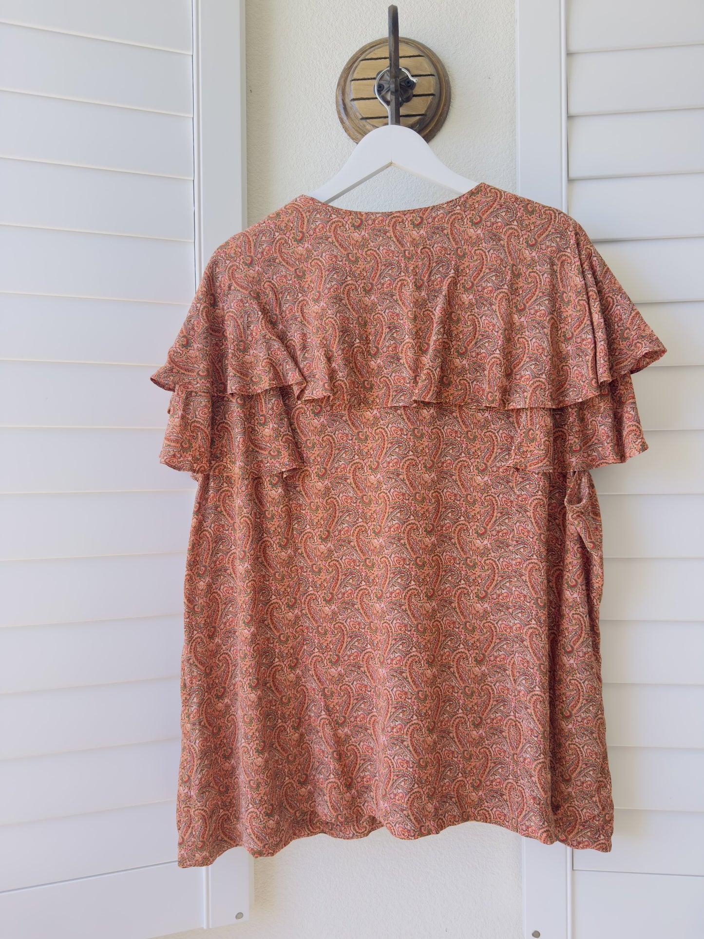 Elisabeth Vintage Paisley Ruffle Button-Down Blouse Size 22