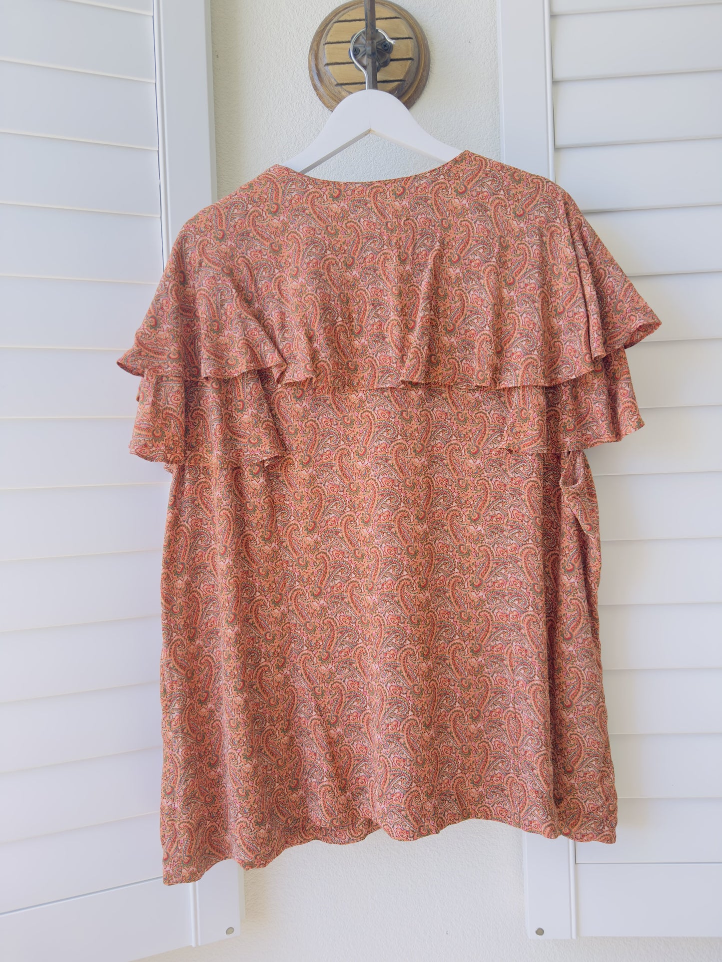 Elisabeth Vintage Paisley Ruffle Button-Down Blouse Size 22