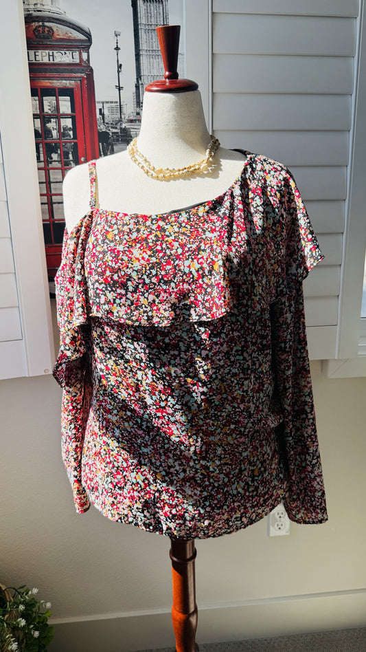 I.N.C. International Concepts Women's Floral Print Cold Shoulder Ruffled Blouse XL
