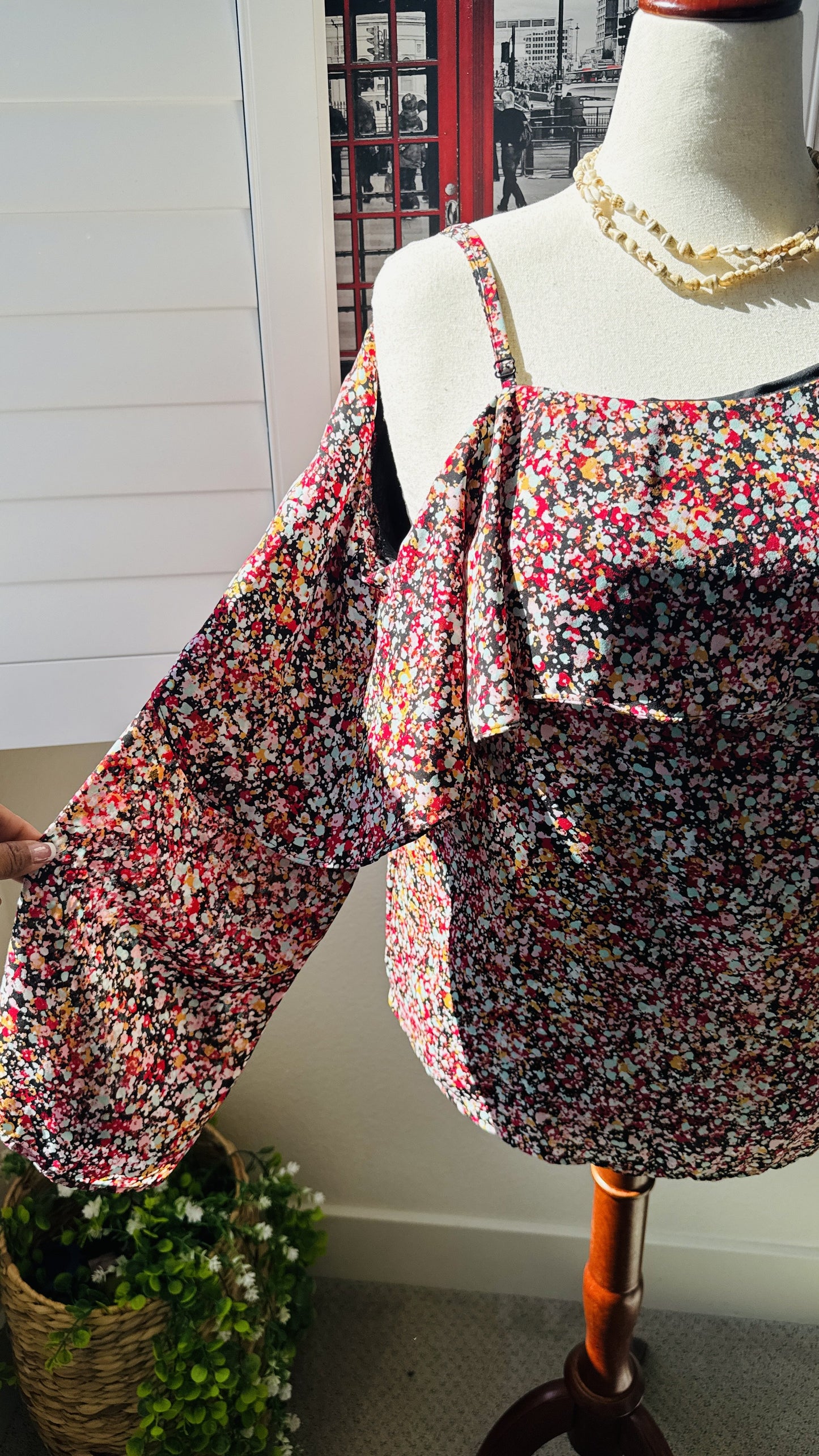 I.N.C. International Concepts Women's Floral Print Cold Shoulder Ruffled Blouse XL