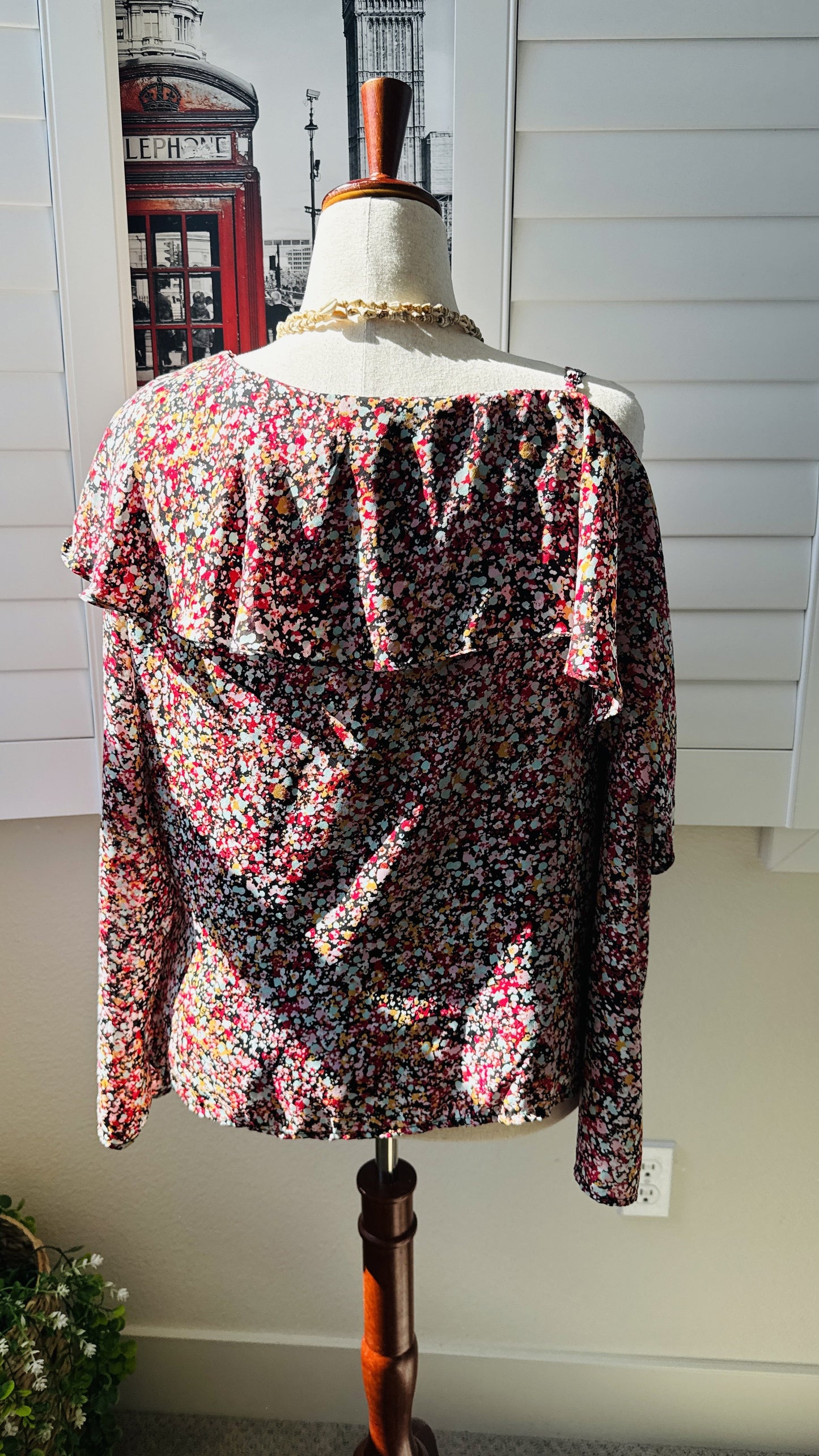 I.N.C. International Concepts Women's Floral Print Cold Shoulder Ruffled Blouse XL