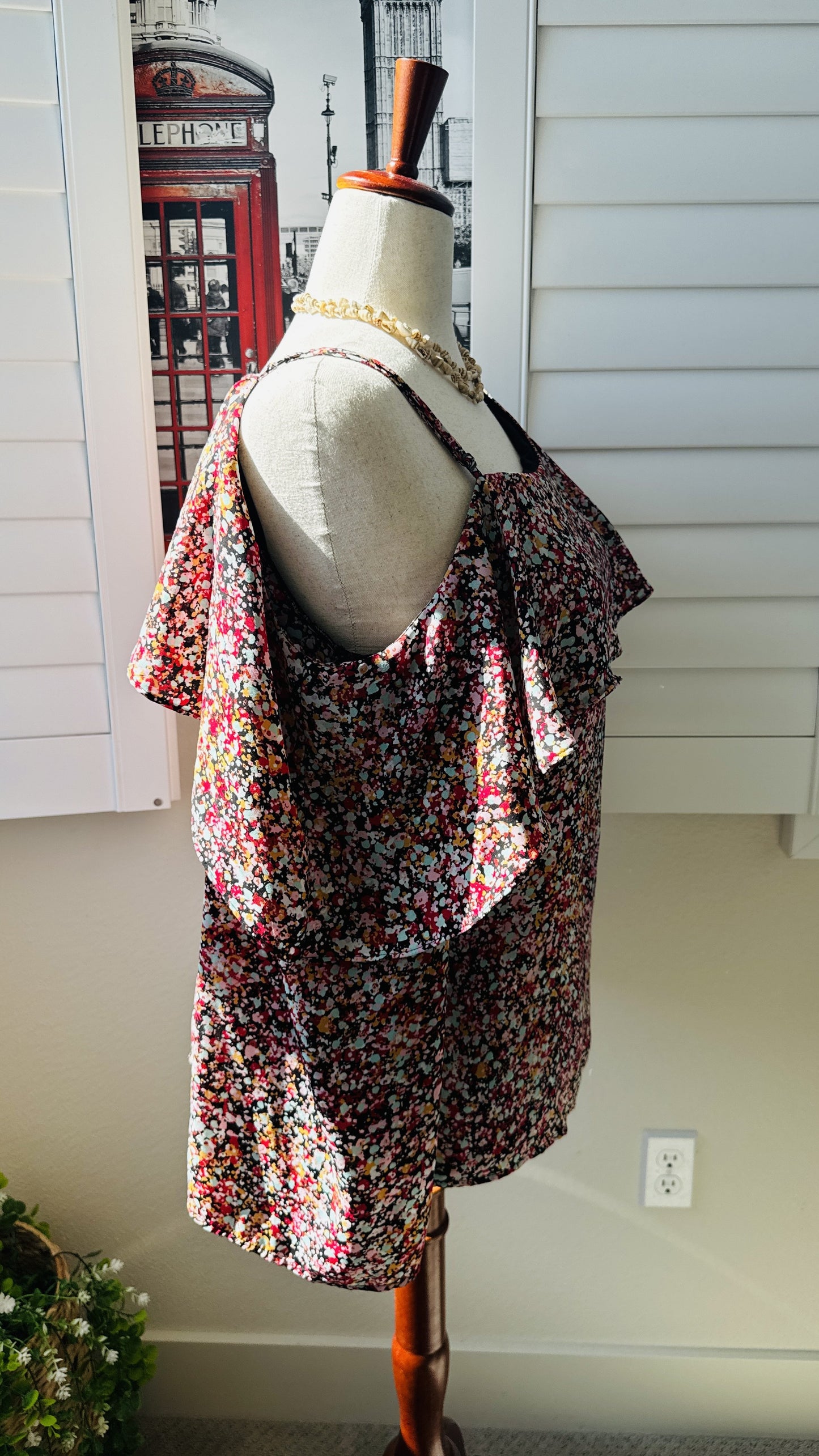 I.N.C. International Concepts Women's Floral Print Cold Shoulder Ruffled Blouse XL