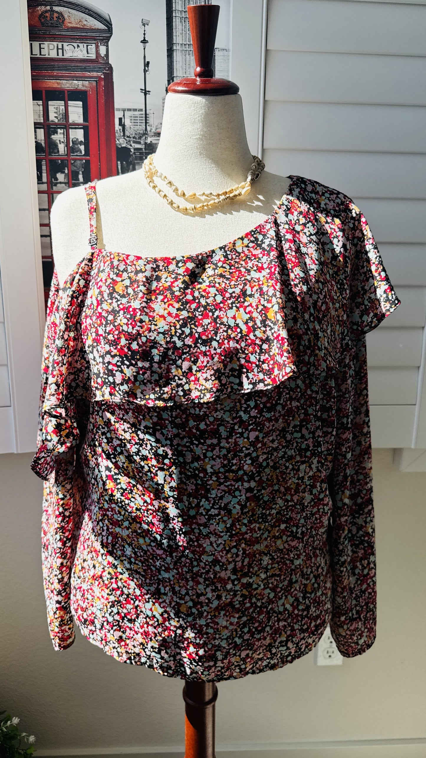 I.N.C. International Concepts Women's Floral Print Cold Shoulder Ruffled Blouse XL