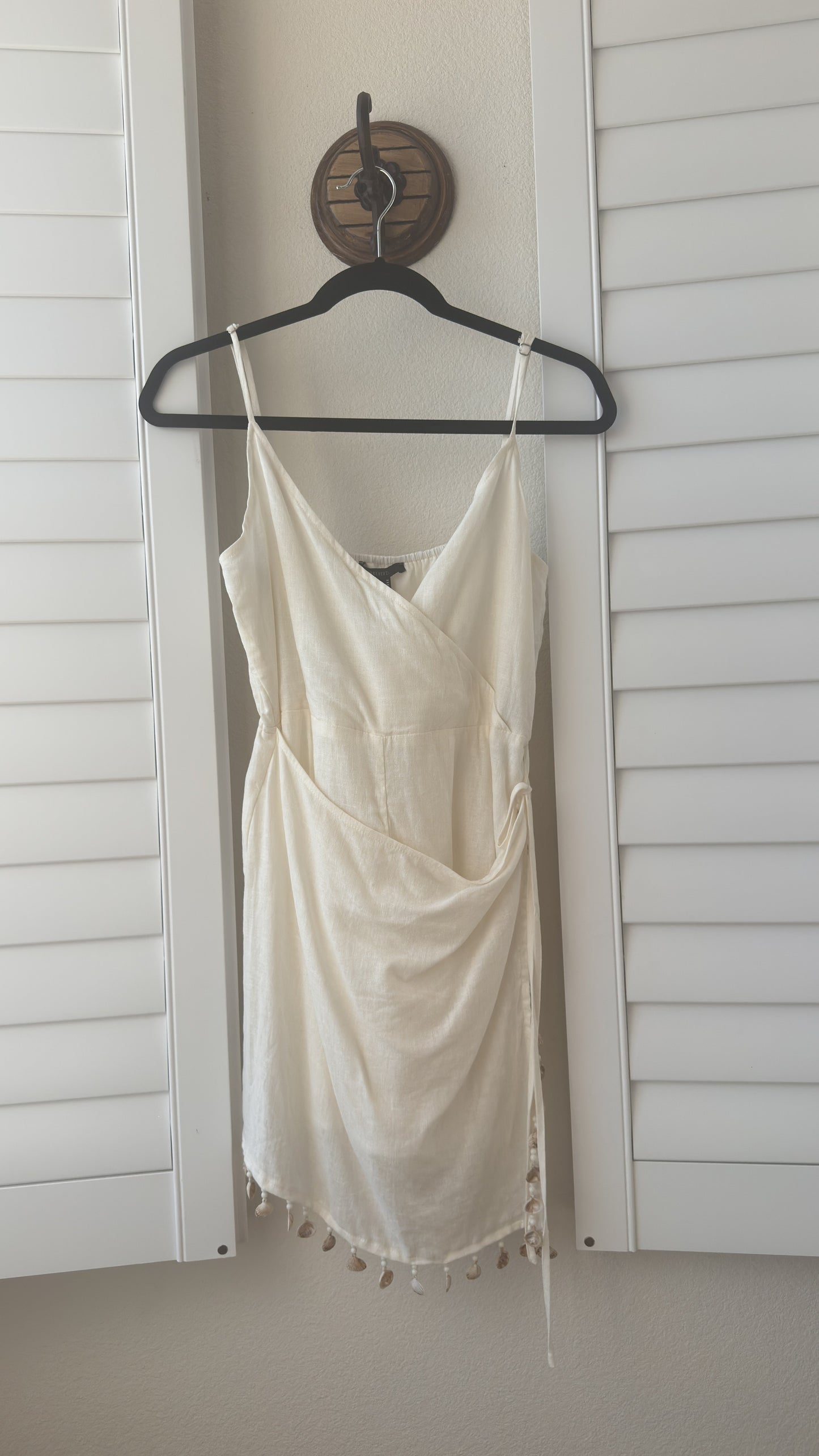 Forever 21 Linen-Blend Wrap Romper with Shell Fringe - Size M