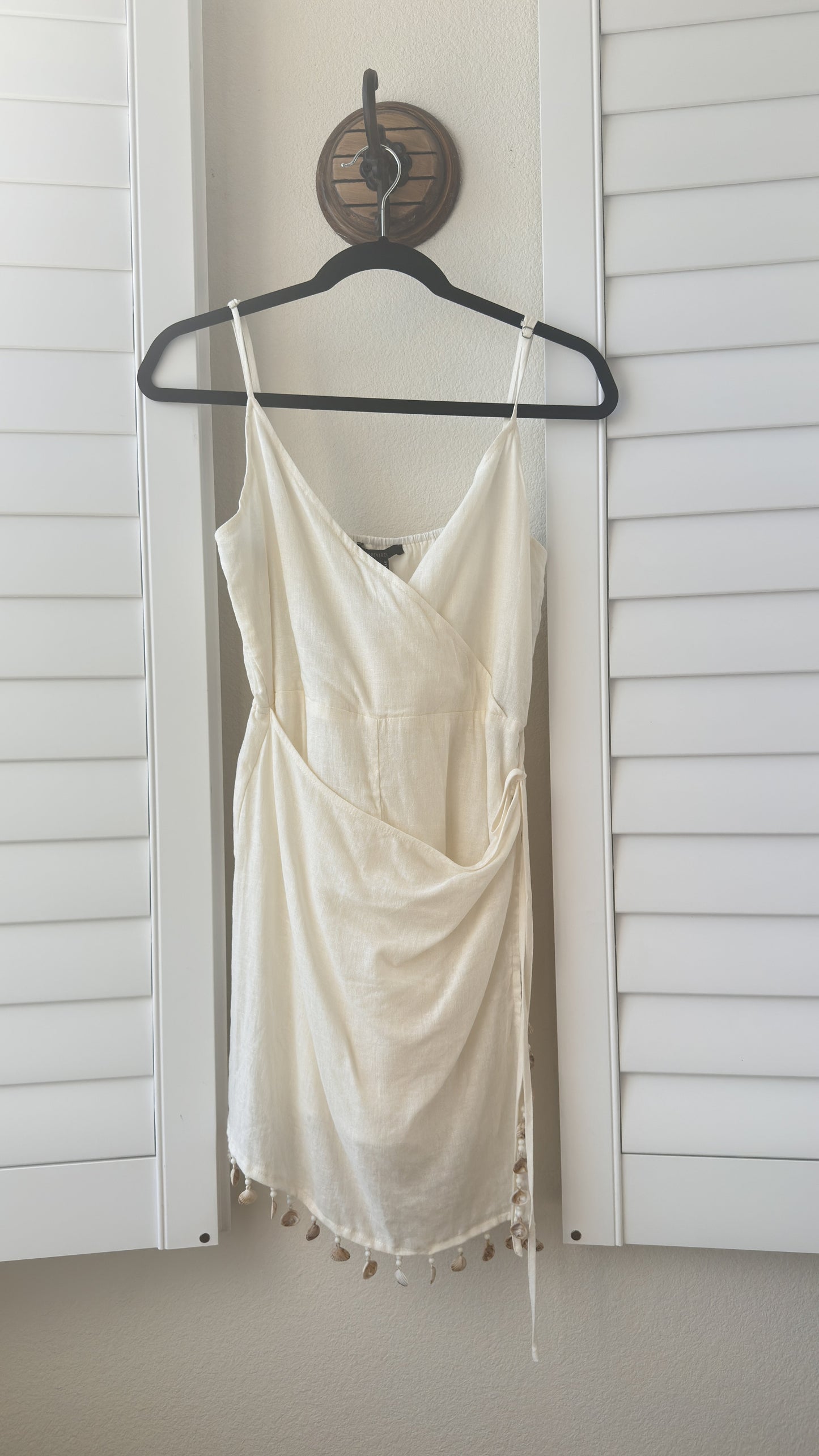 Forever 21 Linen-Blend Wrap Romper with Shell Fringe - Size M