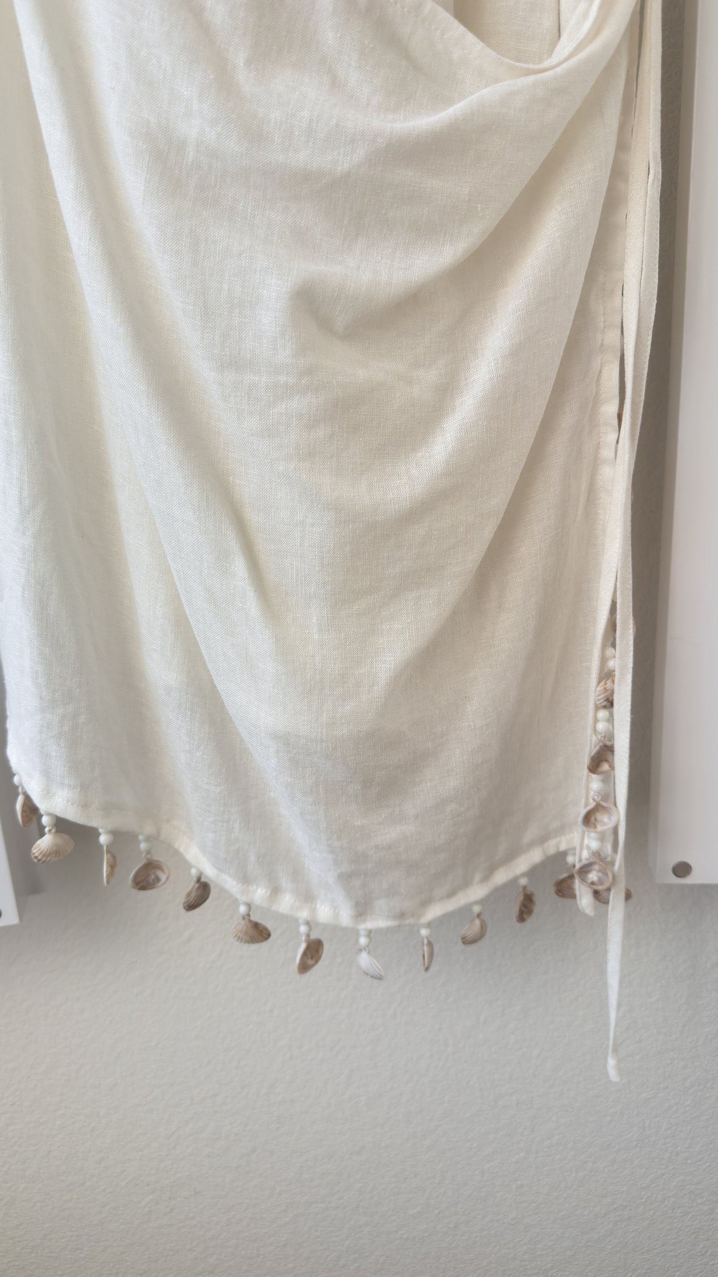 Forever 21 Linen-Blend Wrap Romper with Shell Fringe - Size M