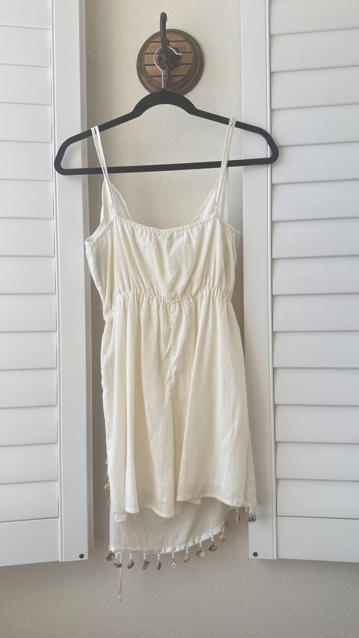 Forever 21 Linen-Blend Wrap Romper with Shell Fringe - Size M