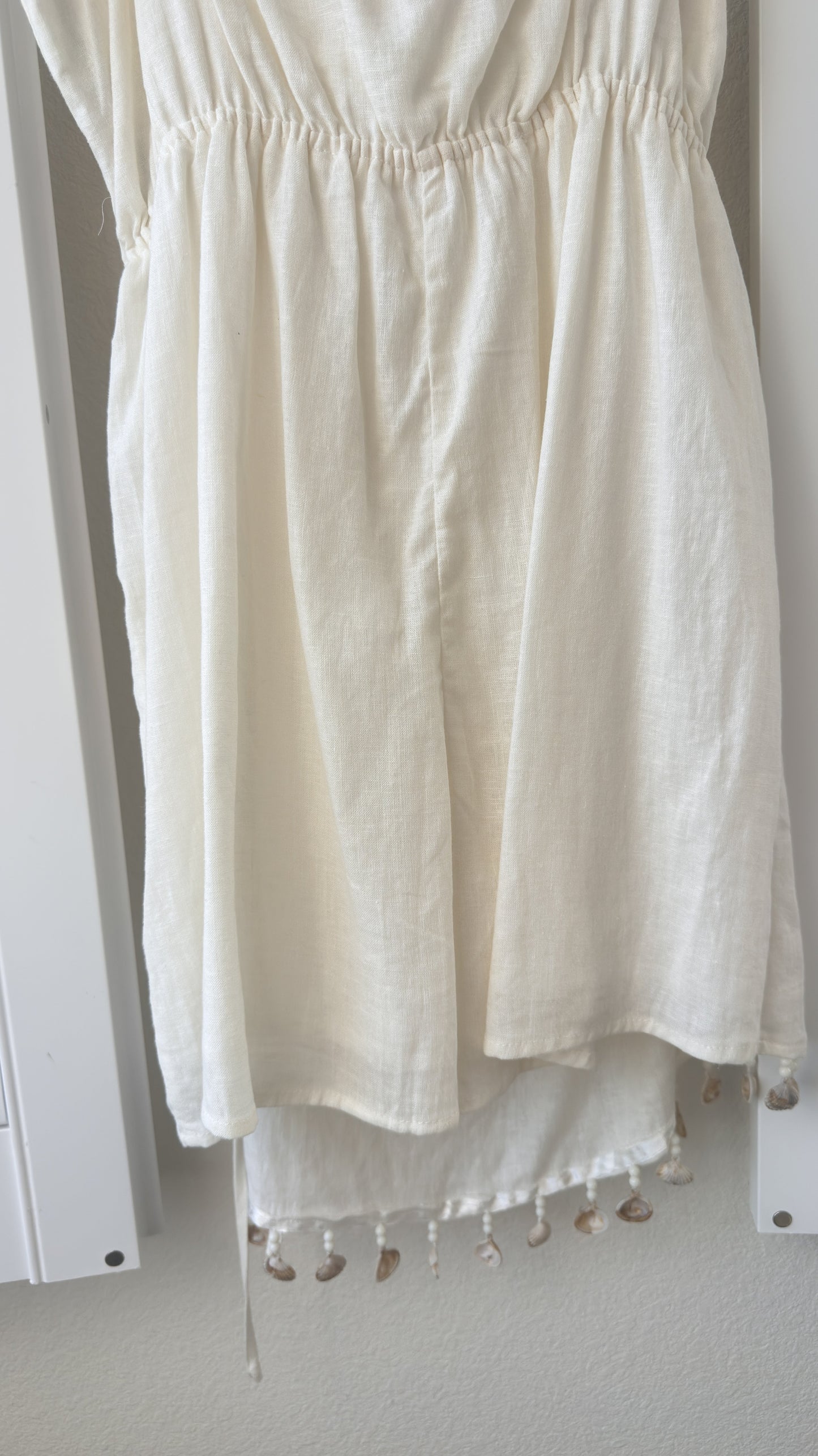 Forever 21 Linen-Blend Wrap Romper with Shell Fringe - Size M