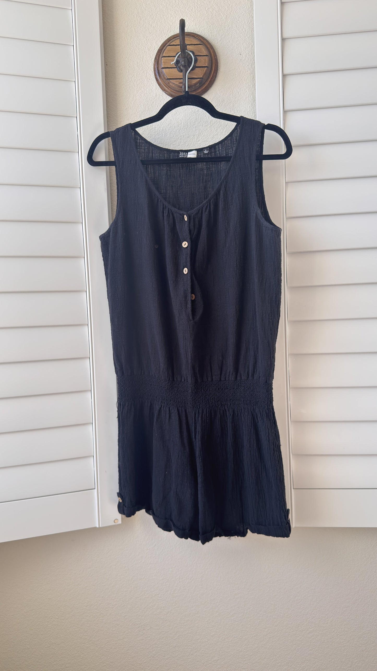 Saks Fifth Avenue Threads Black Smocked Gauze Romper - Size L