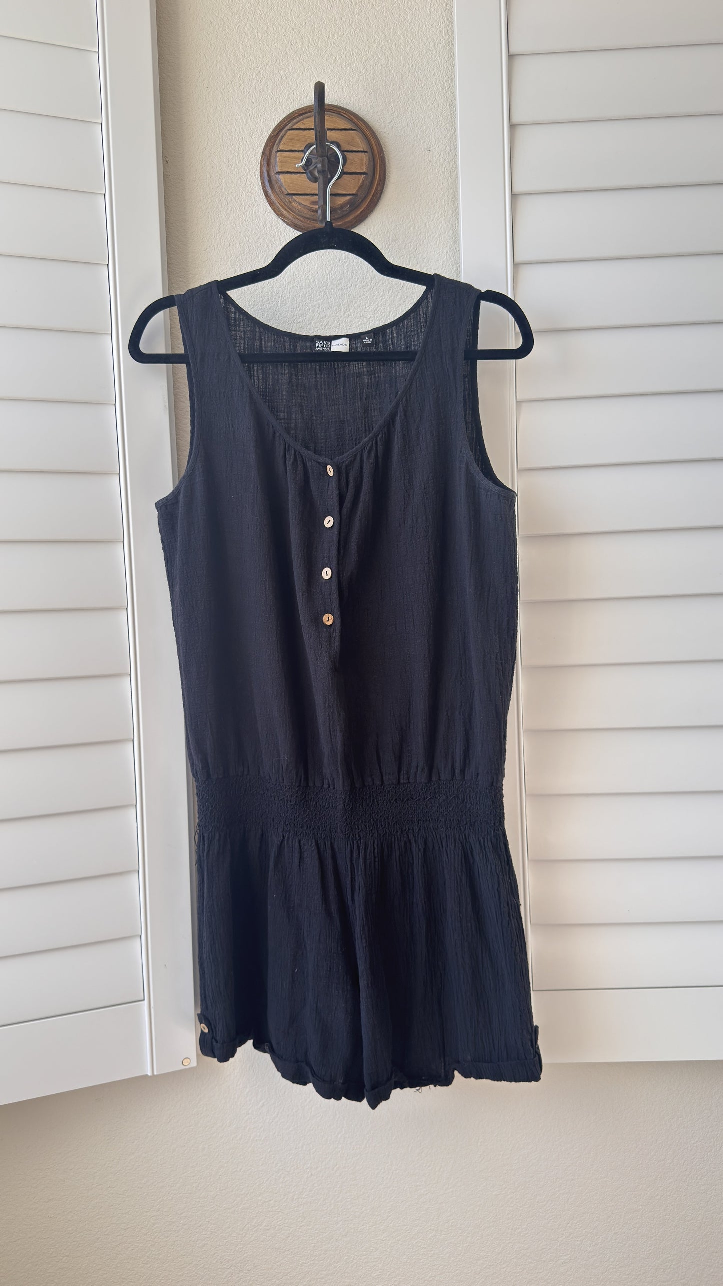 Saks Fifth Avenue Threads Black Smocked Gauze Romper - Size L