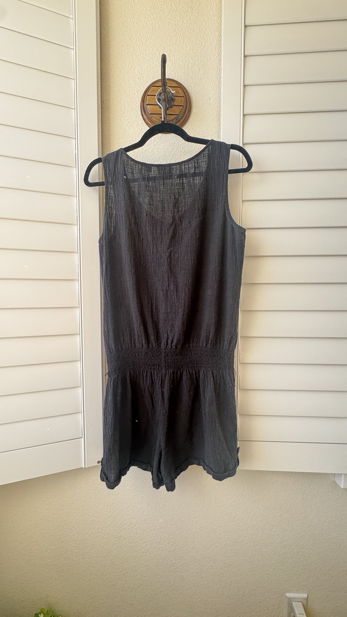 Saks Fifth Avenue Threads Black Smocked Gauze Romper - Size L