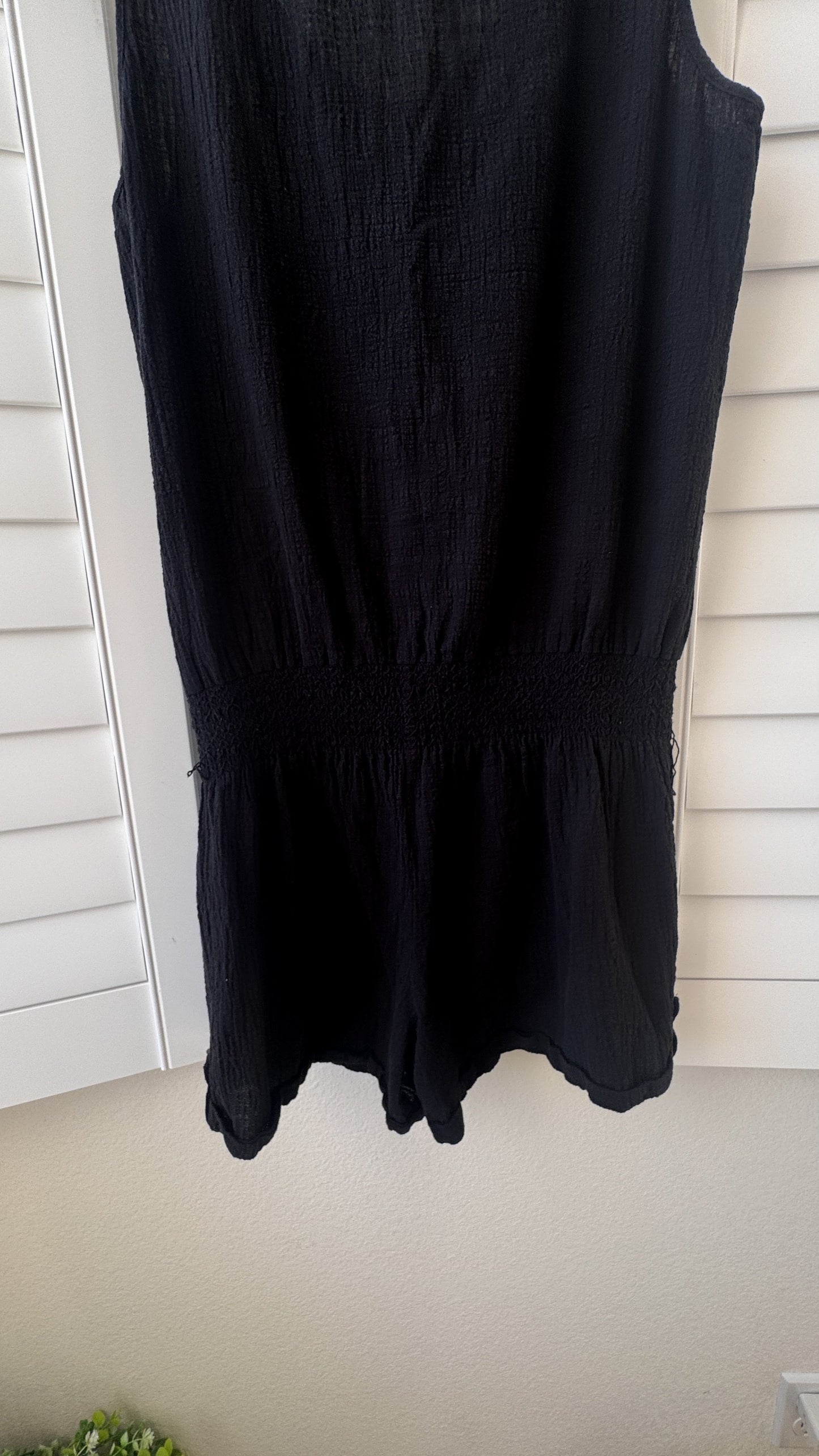 Saks Fifth Avenue Threads Black Smocked Gauze Romper - Size L