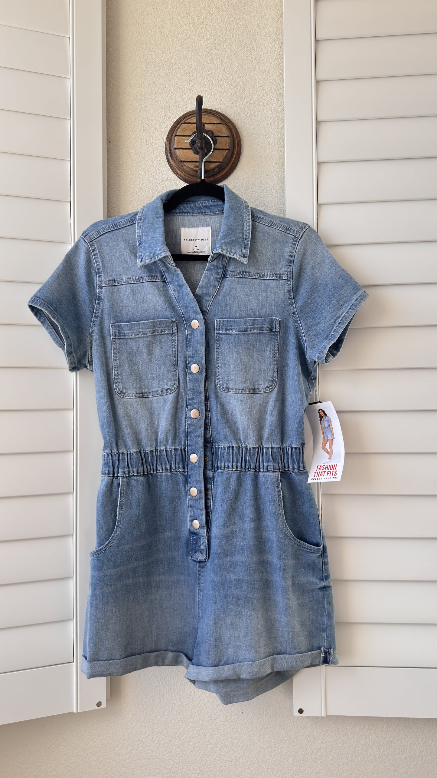 Celebrity Pink Light Wash Denim Utility Romper - Size M