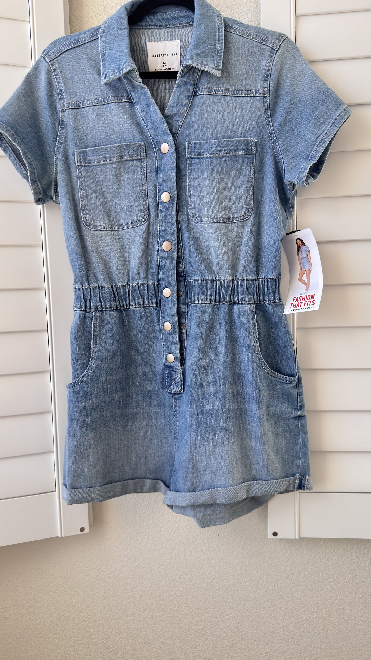 Celebrity Pink Light Wash Denim Utility Romper - Size M
