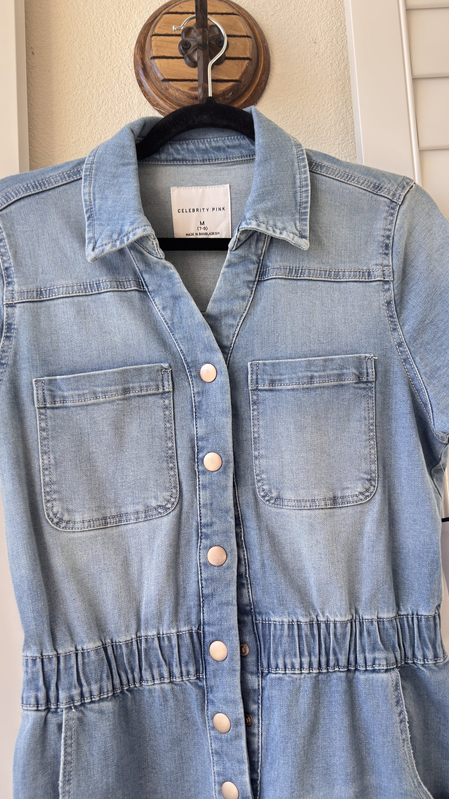 Celebrity Pink Light Wash Denim Utility Romper - Size M