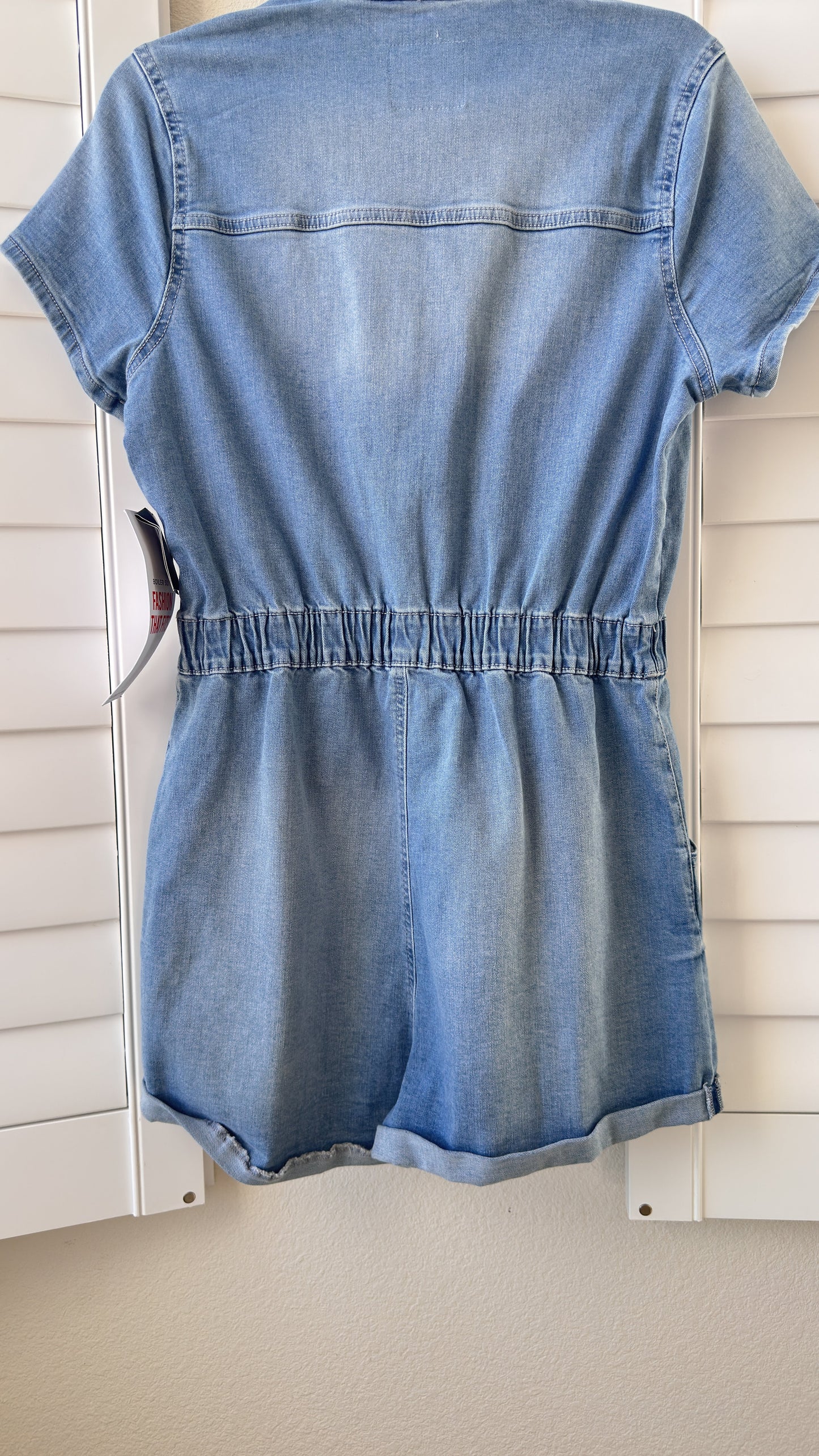 Celebrity Pink Light Wash Denim Utility Romper - Size M