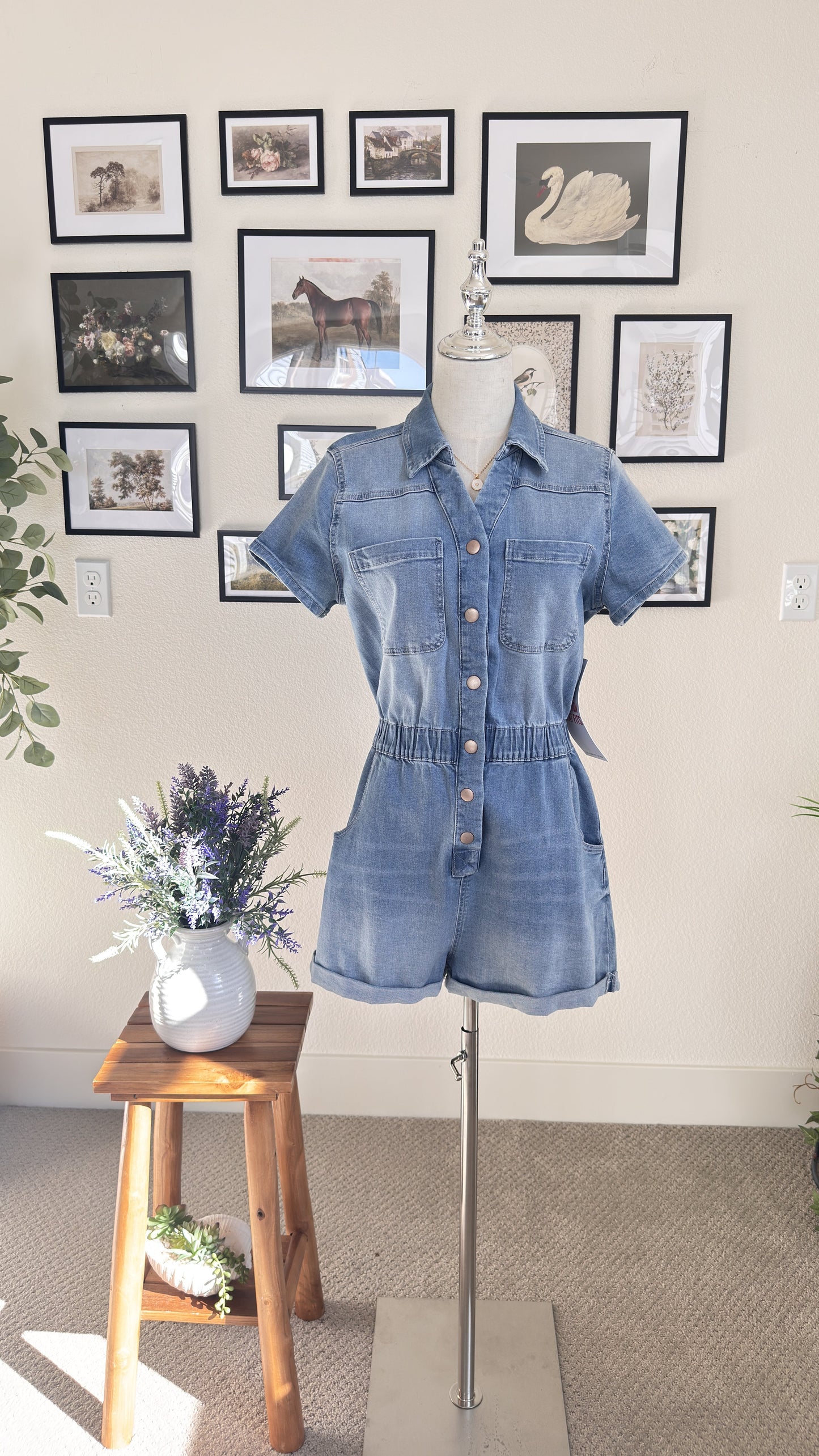 Celebrity Pink Light Wash Denim Utility Romper - Size M