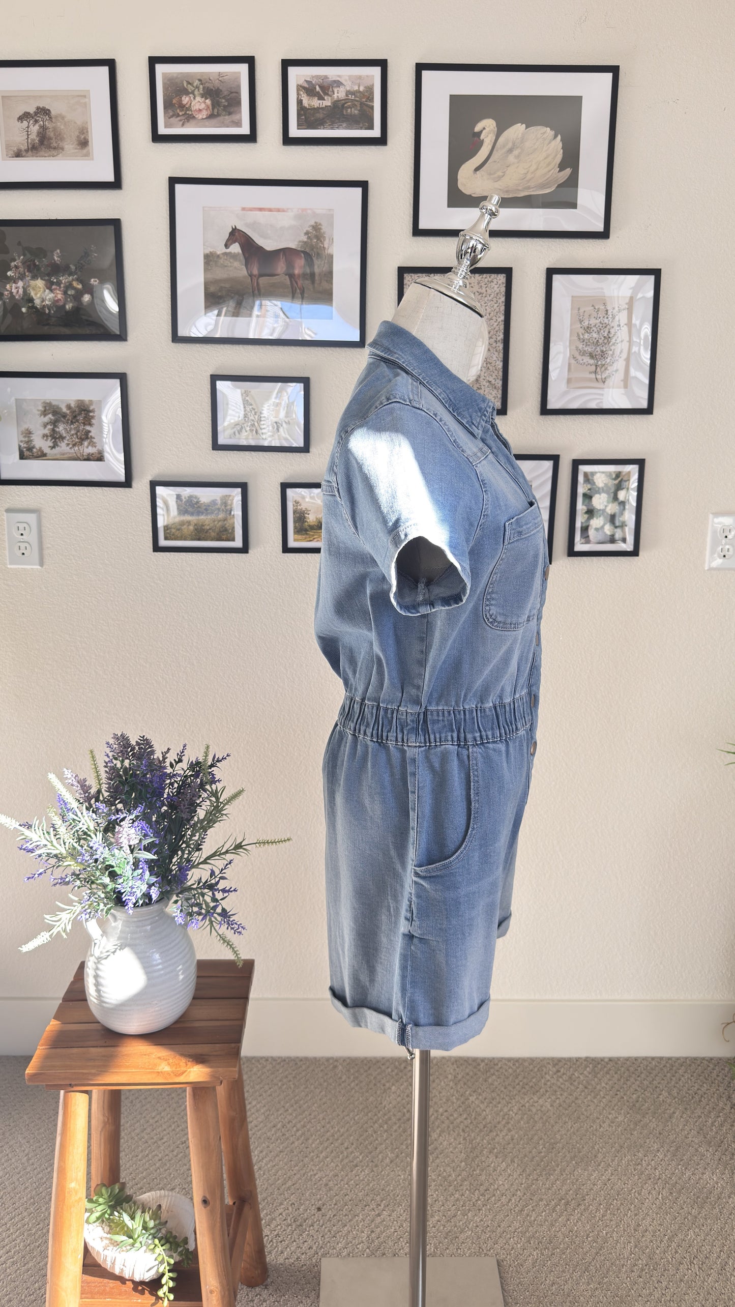 Celebrity Pink Light Wash Denim Utility Romper - Size M
