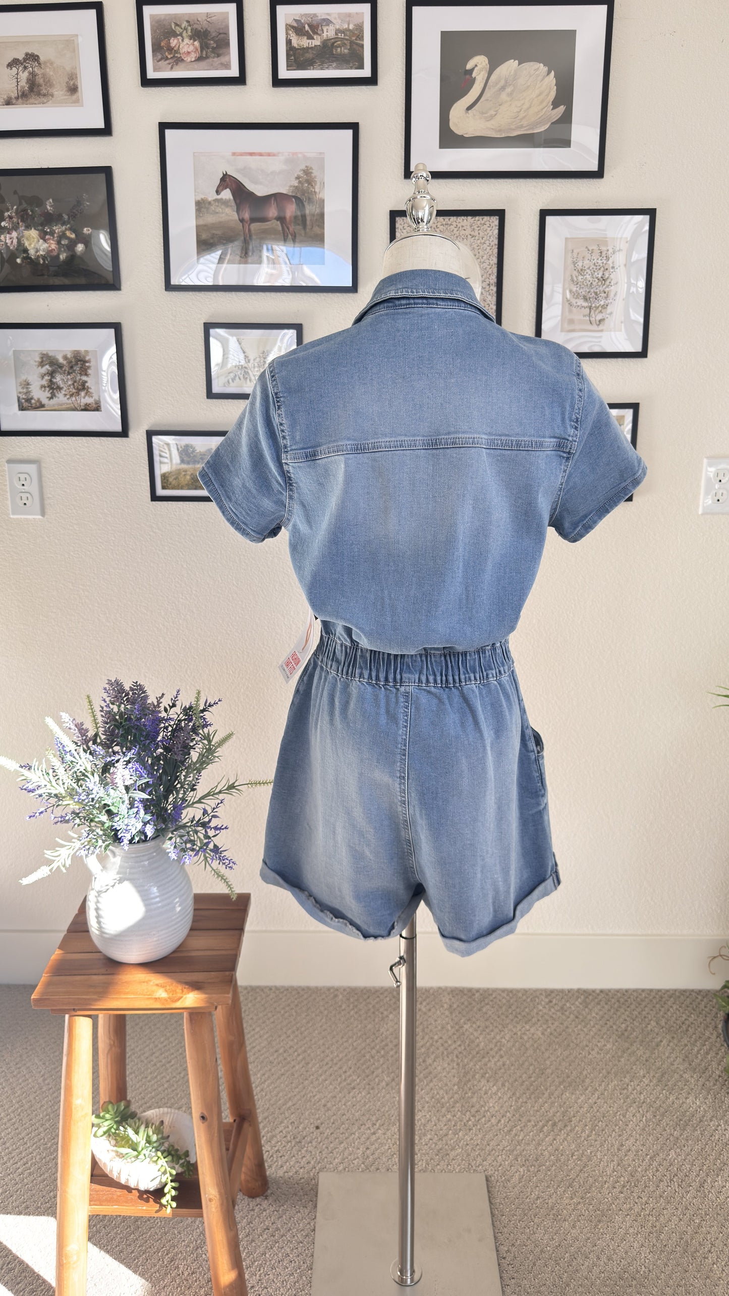 Celebrity Pink Light Wash Denim Utility Romper - Size M