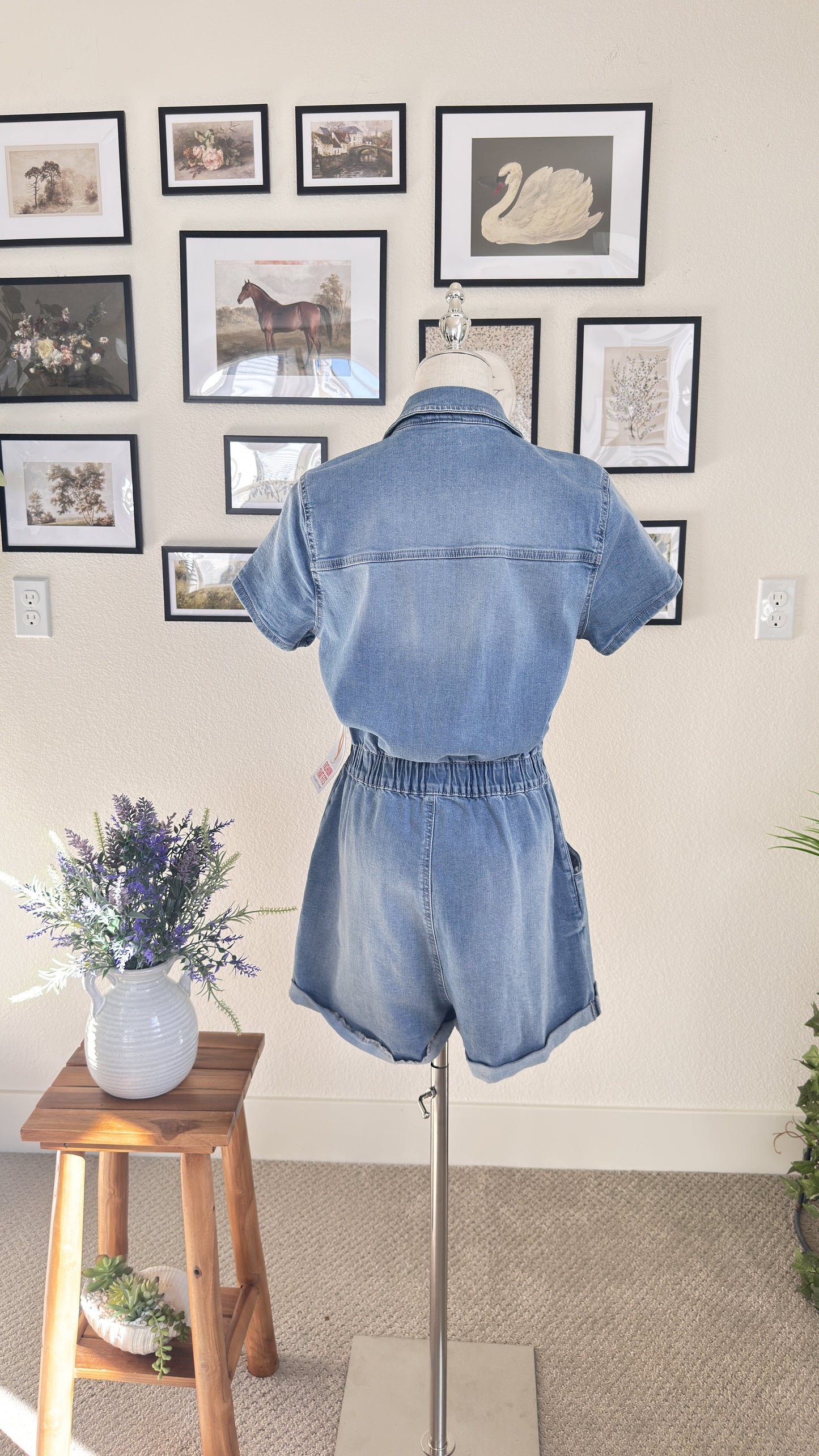 Celebrity Pink Light Wash Denim Utility Romper - Size M