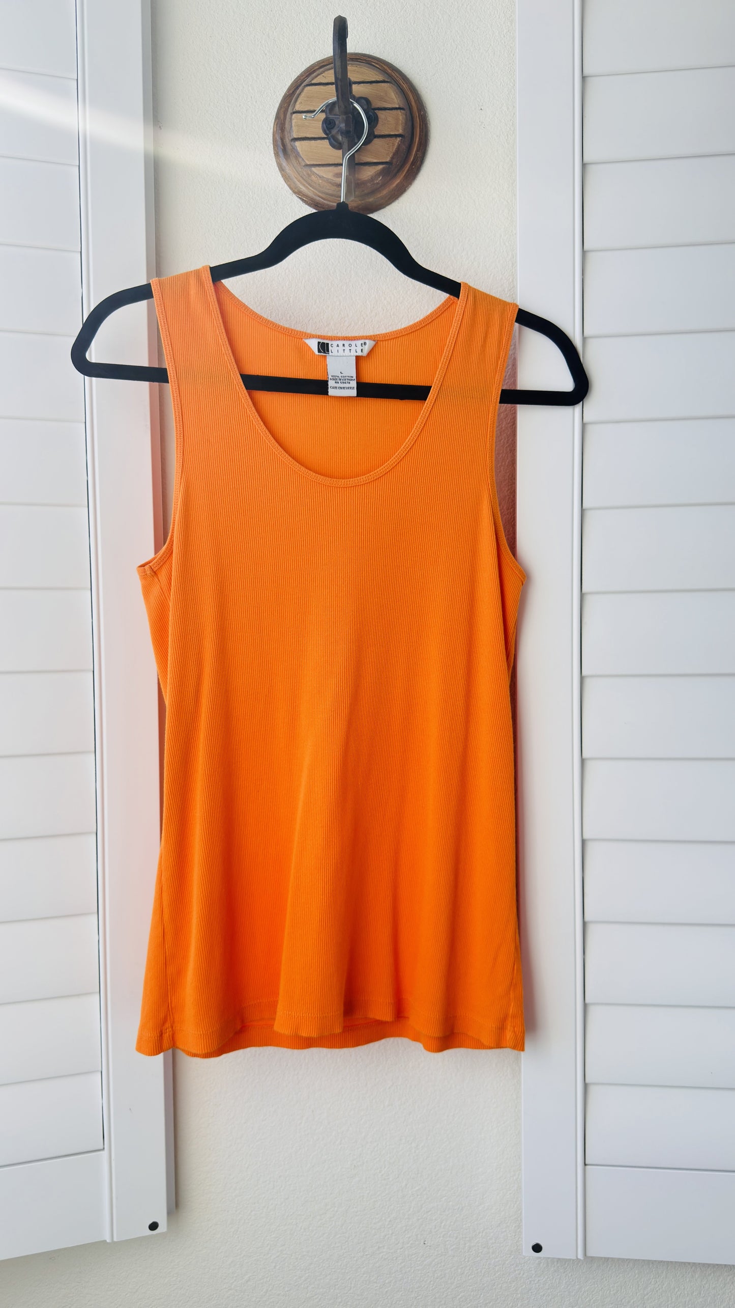 Carole Little Orange Ribbed Cotton Tank Top - Size L