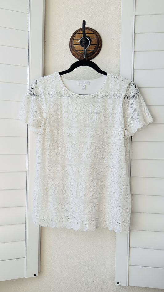 Charter Club White Lace Short Sleeve Top - Size PM