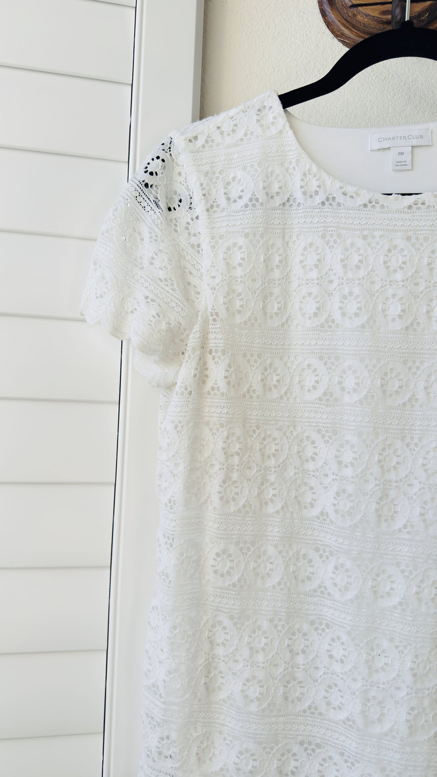Charter Club White Lace Short Sleeve Top - Size PM