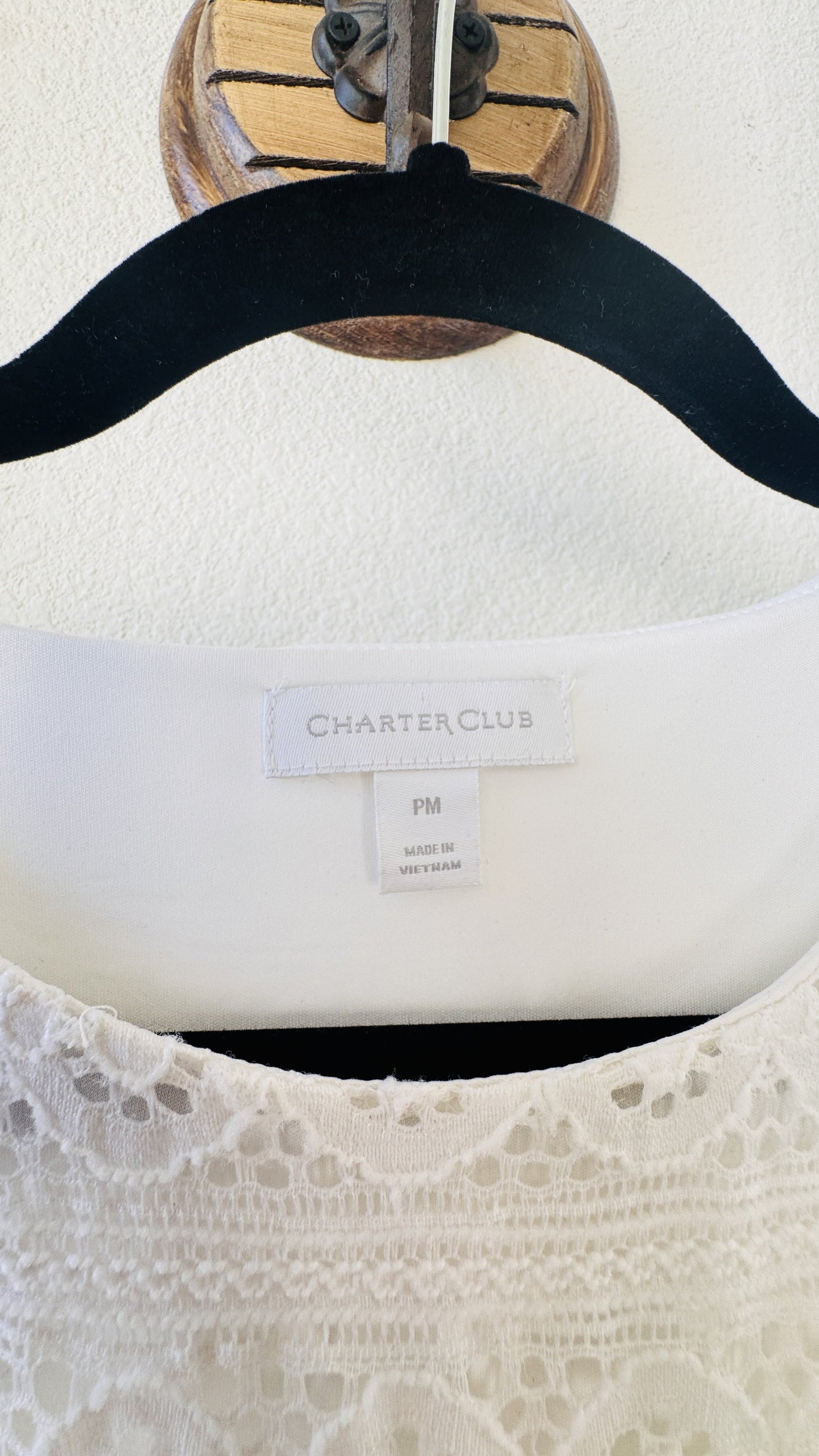 Charter Club White Lace Short Sleeve Top - Size PM