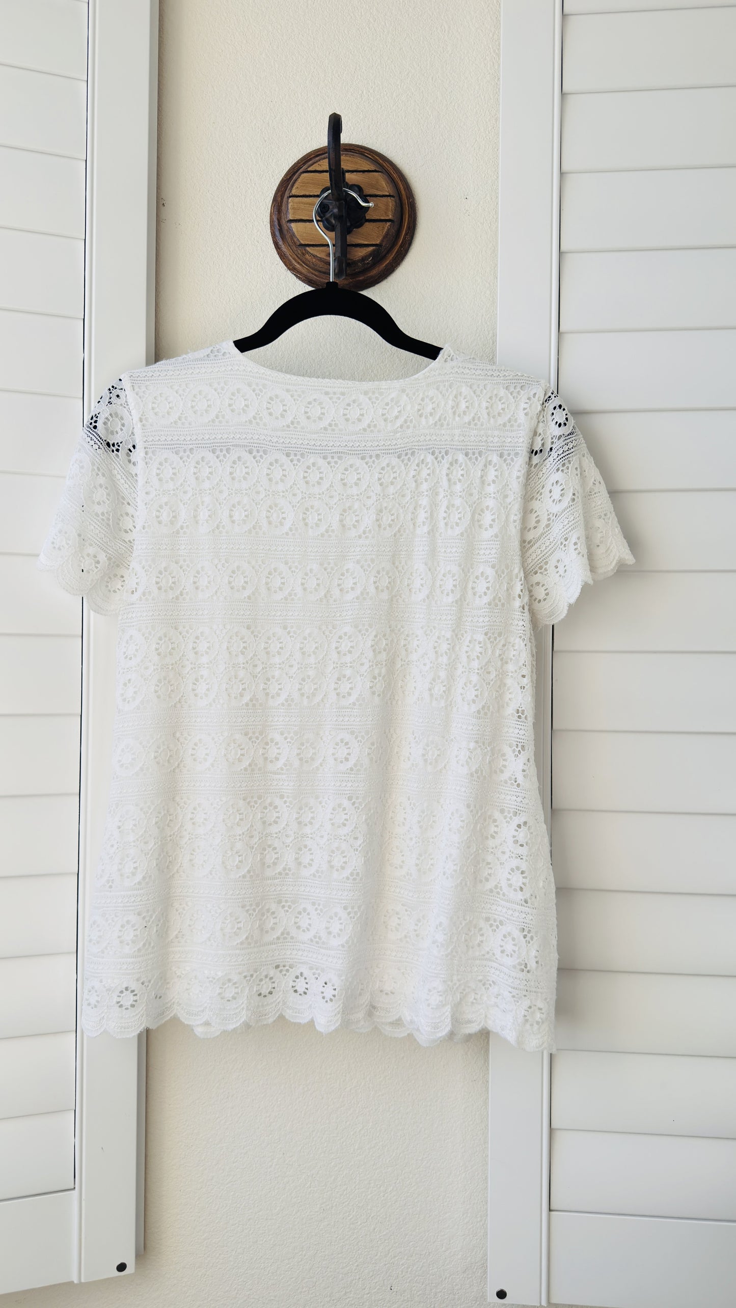 Charter Club White Lace Short Sleeve Top - Size PM