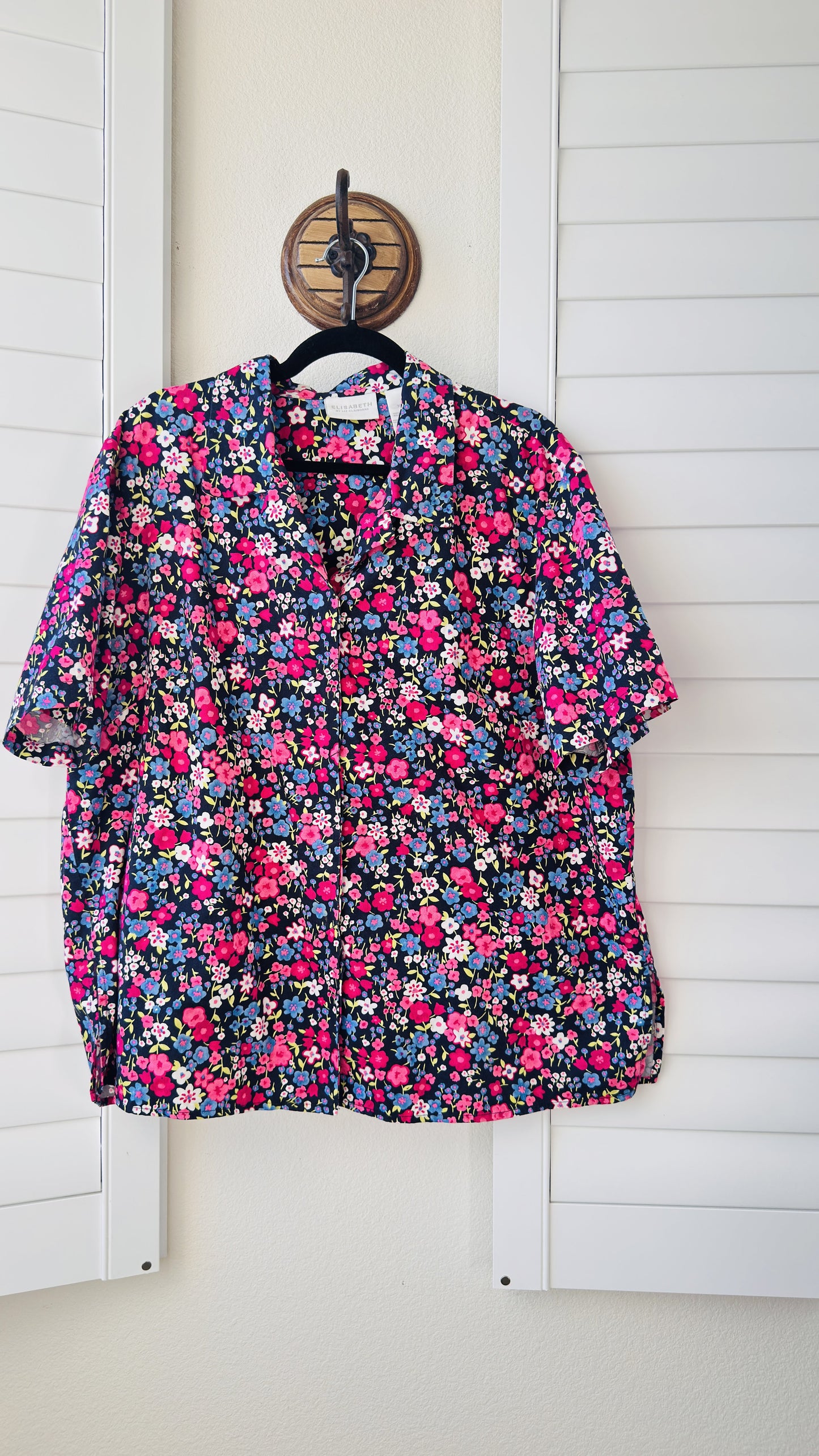 Elisabeth by Liz Claiborne Floral Short Sleeve Button-Up Blouse Size 18