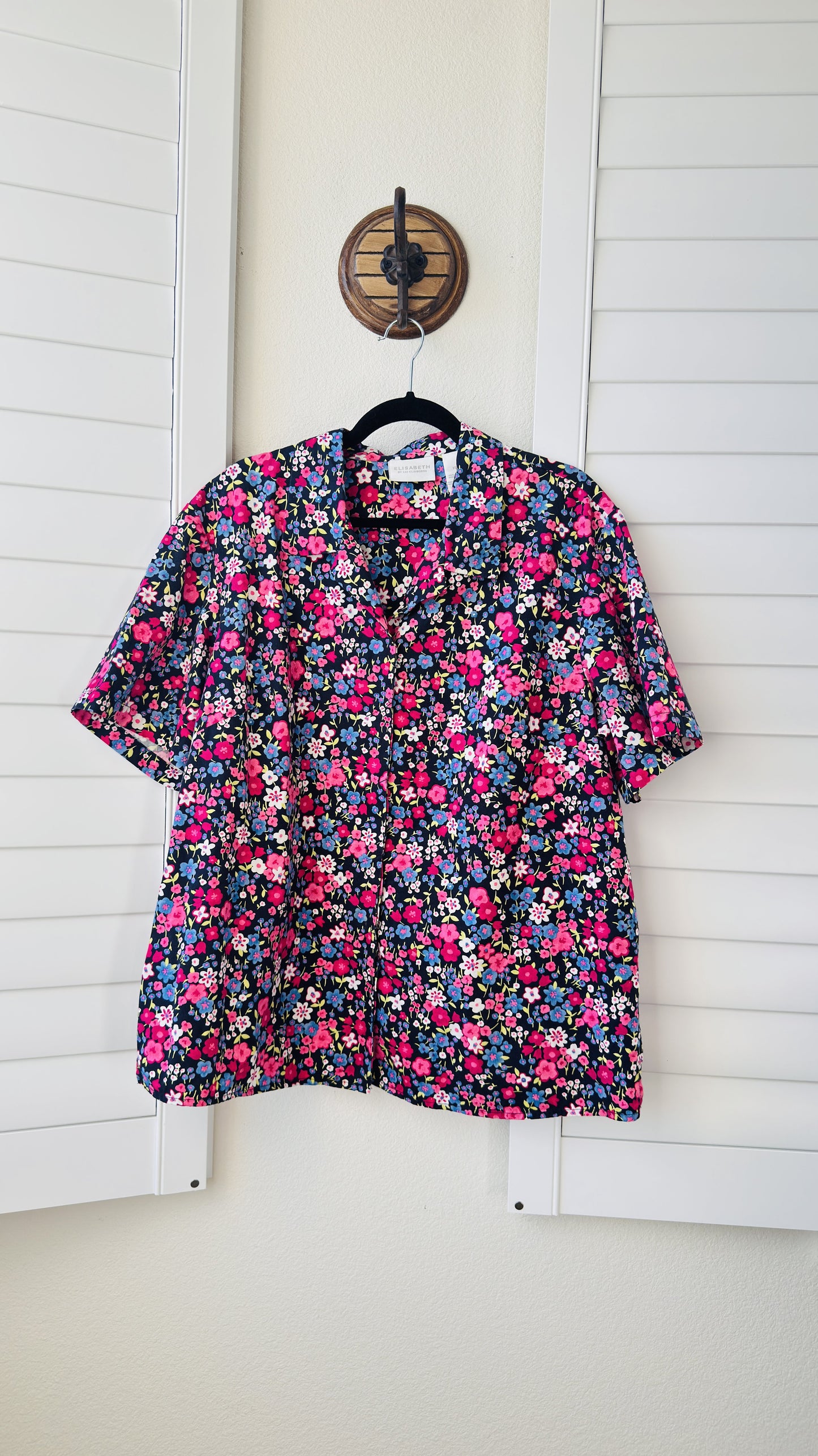 Elisabeth by Liz Claiborne Floral Short Sleeve Button-Up Blouse Size 18