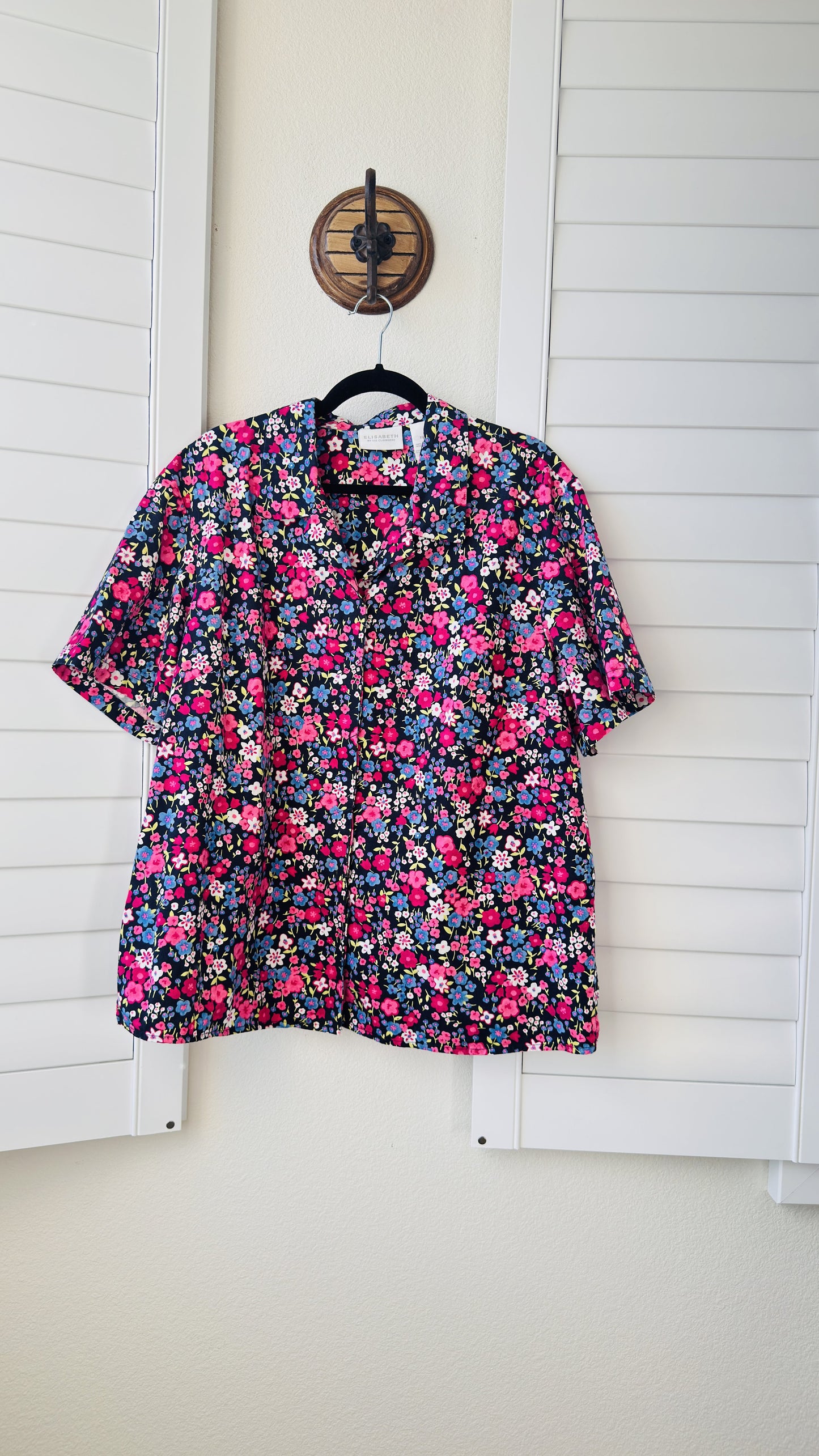 Elisabeth by Liz Claiborne Floral Short Sleeve Button-Up Blouse Size 18