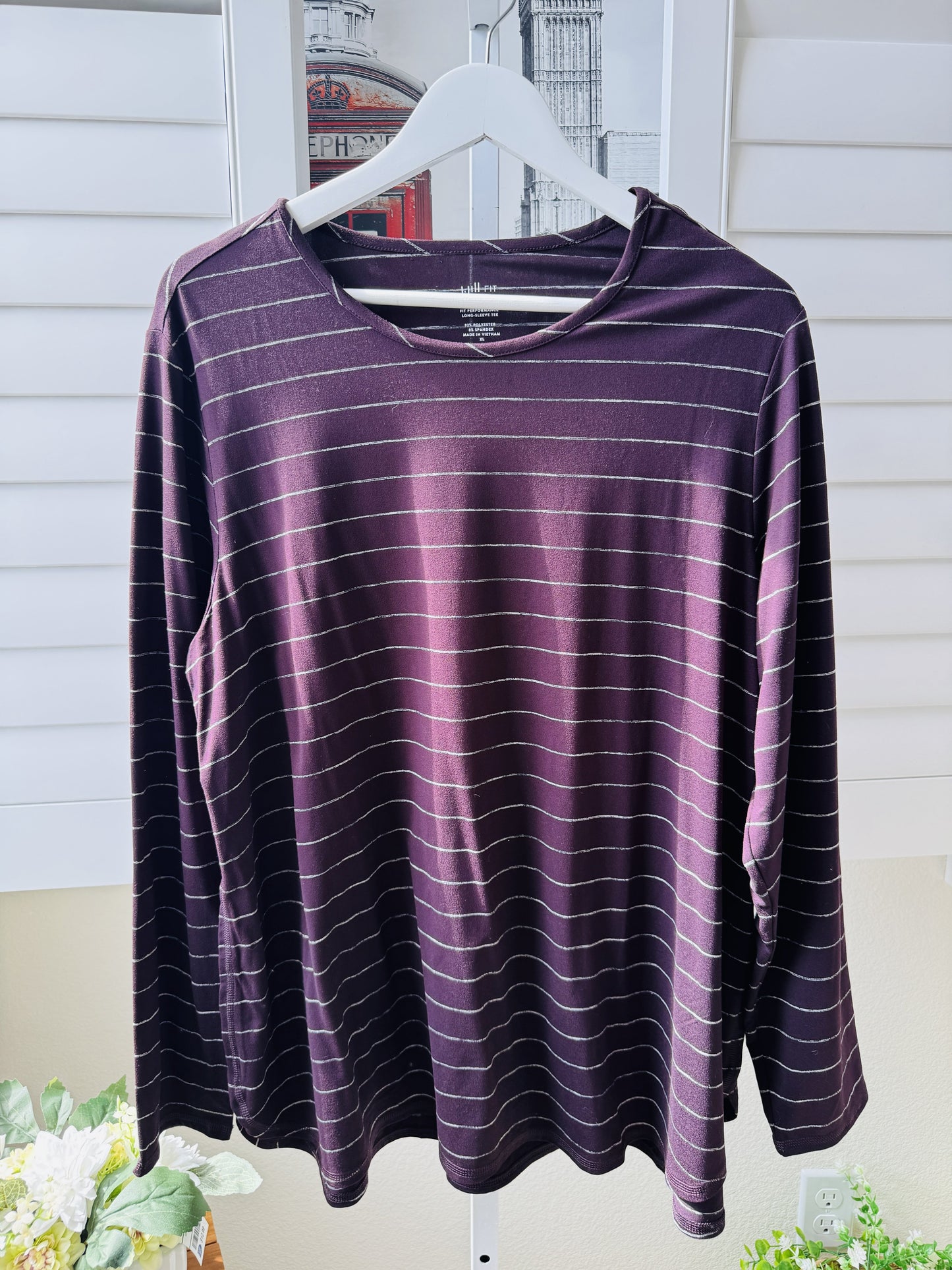 J.Jill Fit Purple Striped Performance Long-Sleeve Tee - Size XL
