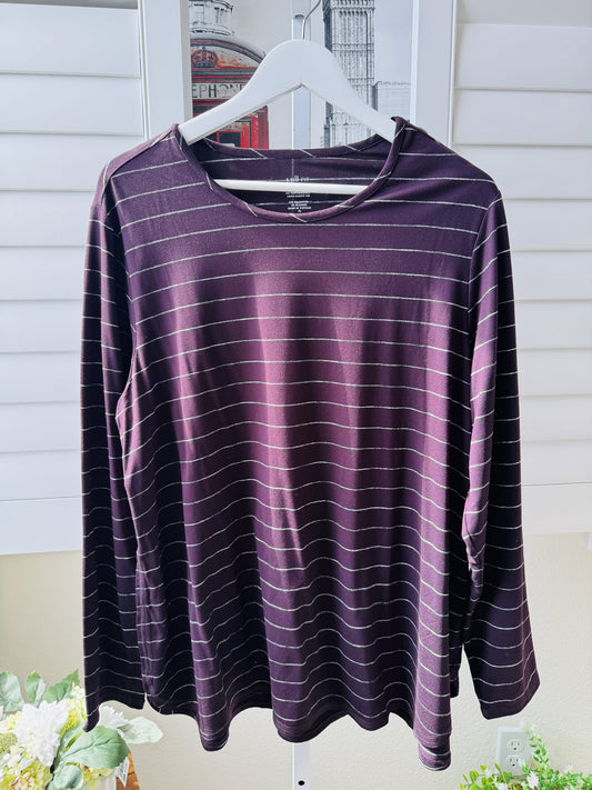 J.Jill Fit Purple Striped Performance Long-Sleeve Tee - Size XL