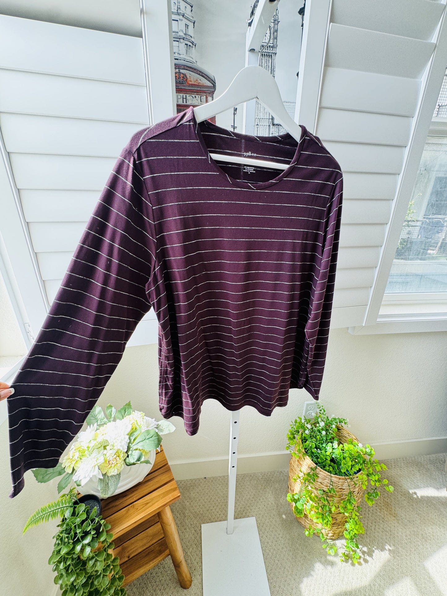J.Jill Fit Purple Striped Performance Long-Sleeve Tee - Size XL