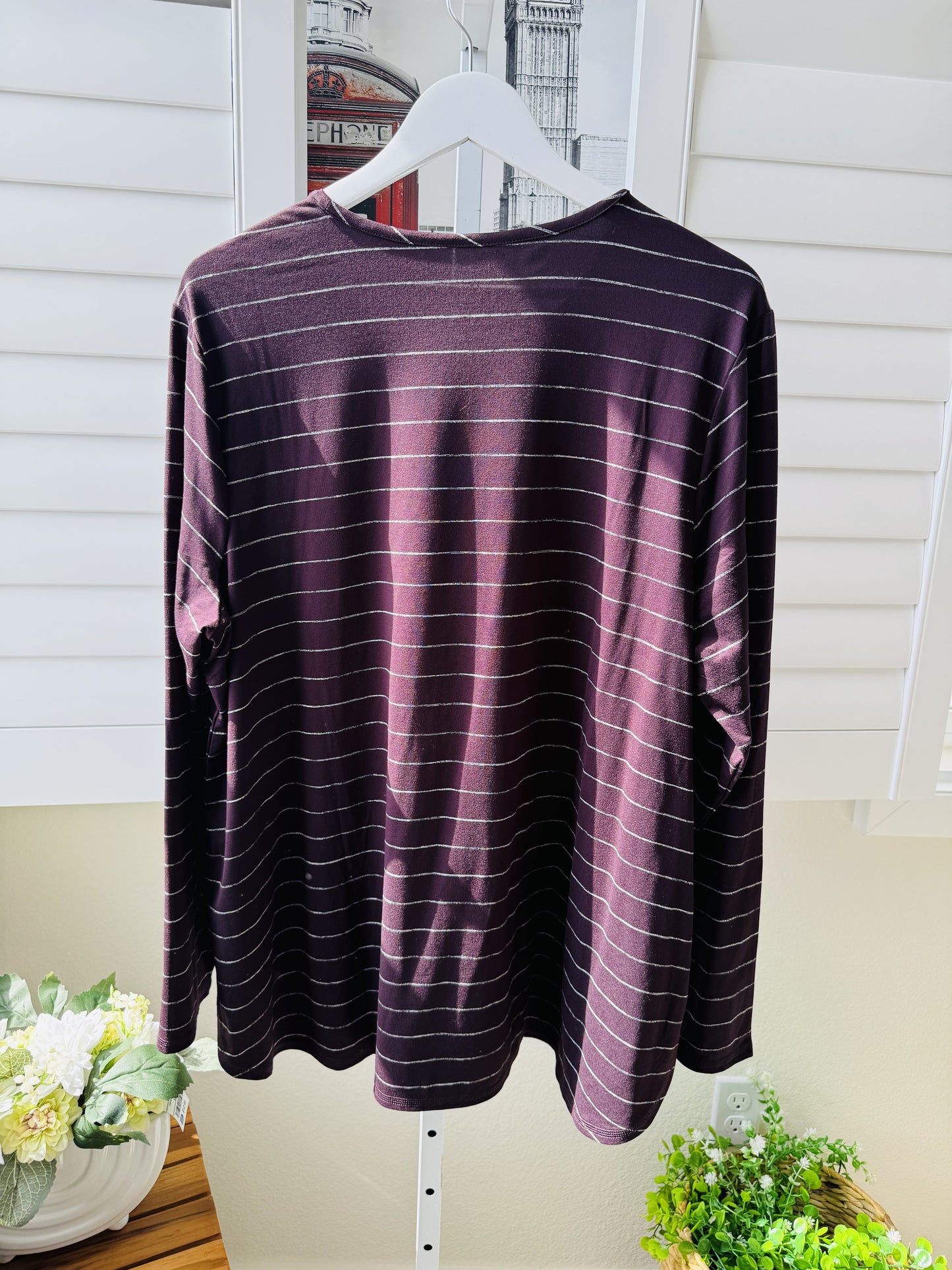 J.Jill Fit Purple Striped Performance Long-Sleeve Tee - Size XL