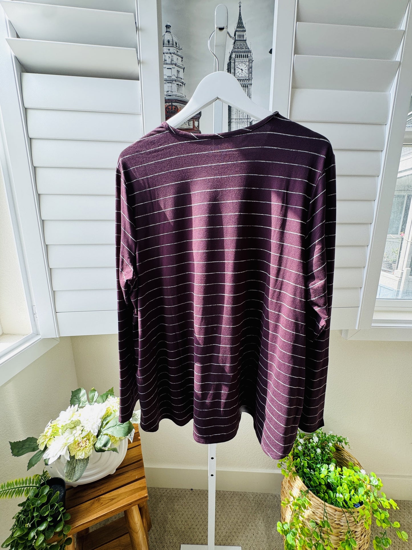 J.Jill Fit Purple Striped Performance Long-Sleeve Tee - Size XL