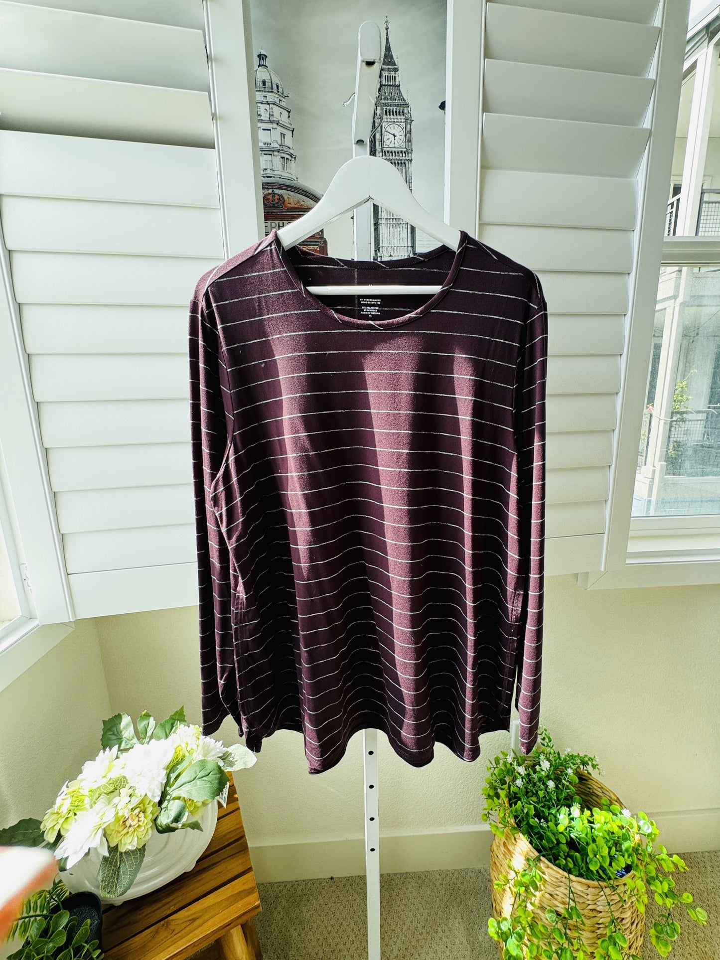 J.Jill Fit Purple Striped Performance Long-Sleeve Tee - Size XL